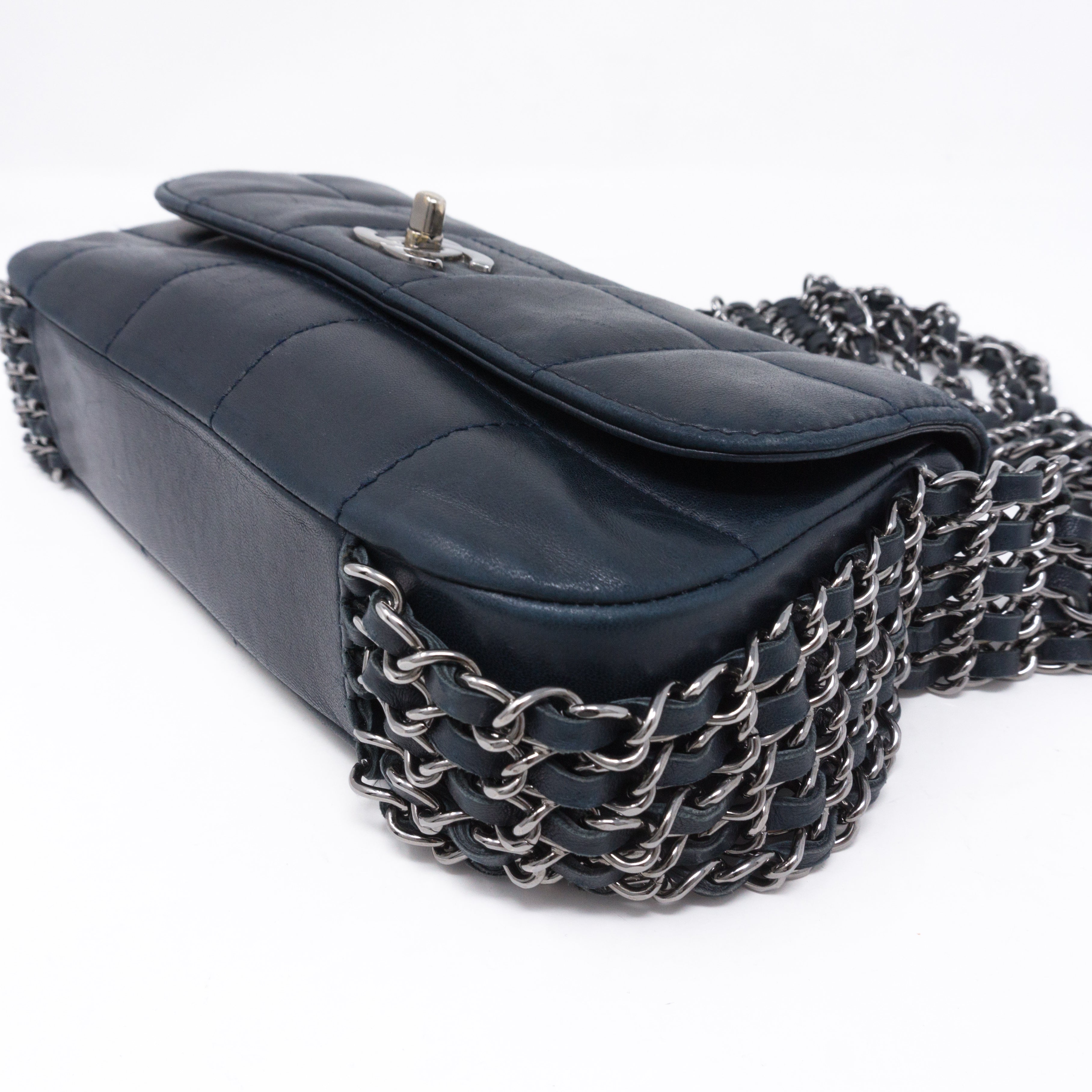 Multiple Chain Flap Bag Navy Blue