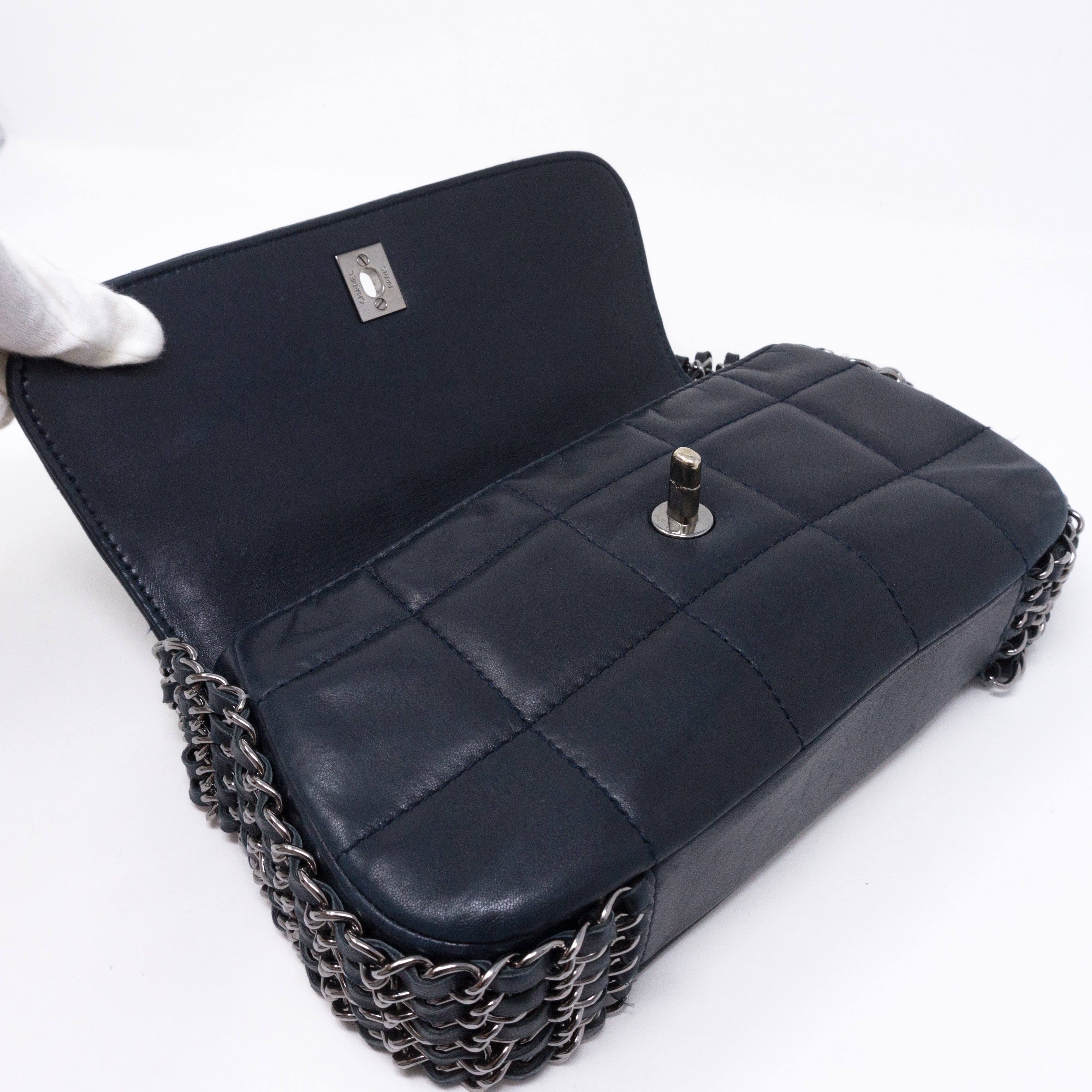 Multiple Chain Flap Bag Navy Blue