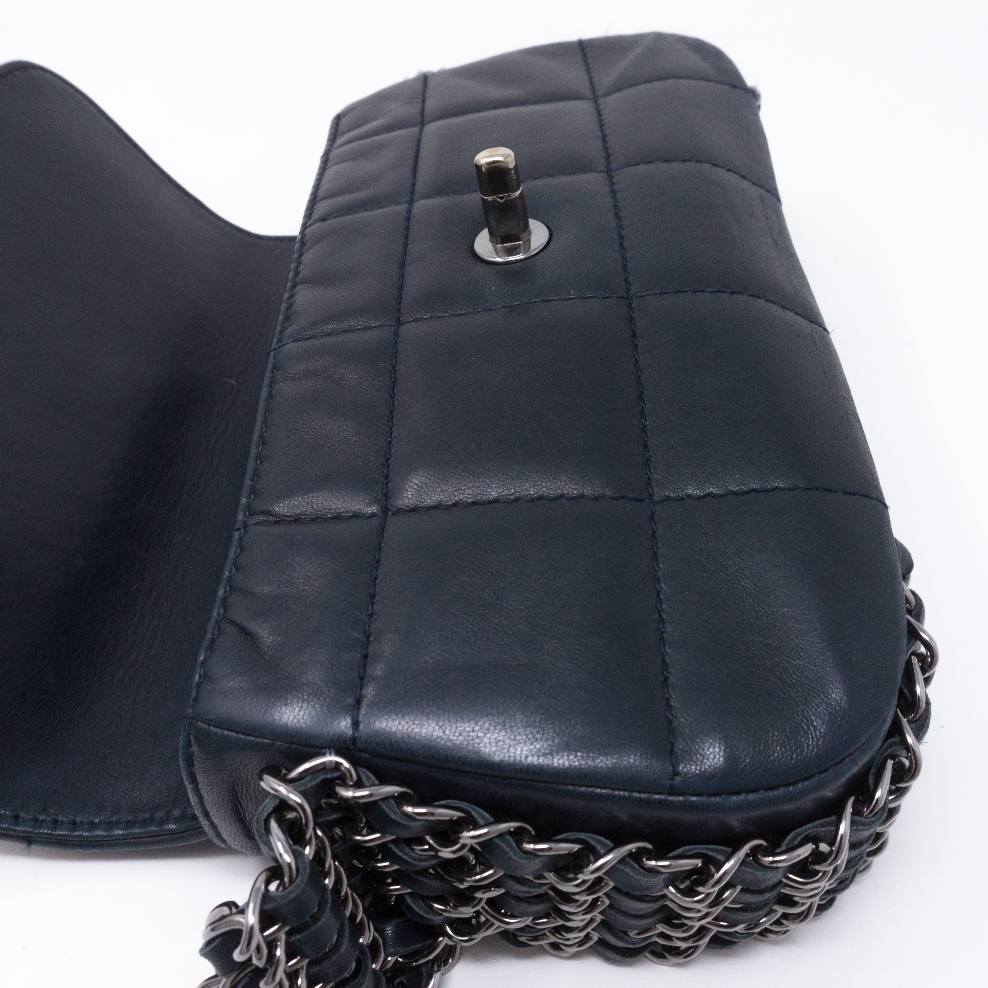 Multiple Chain Flap Bag Navy Blue