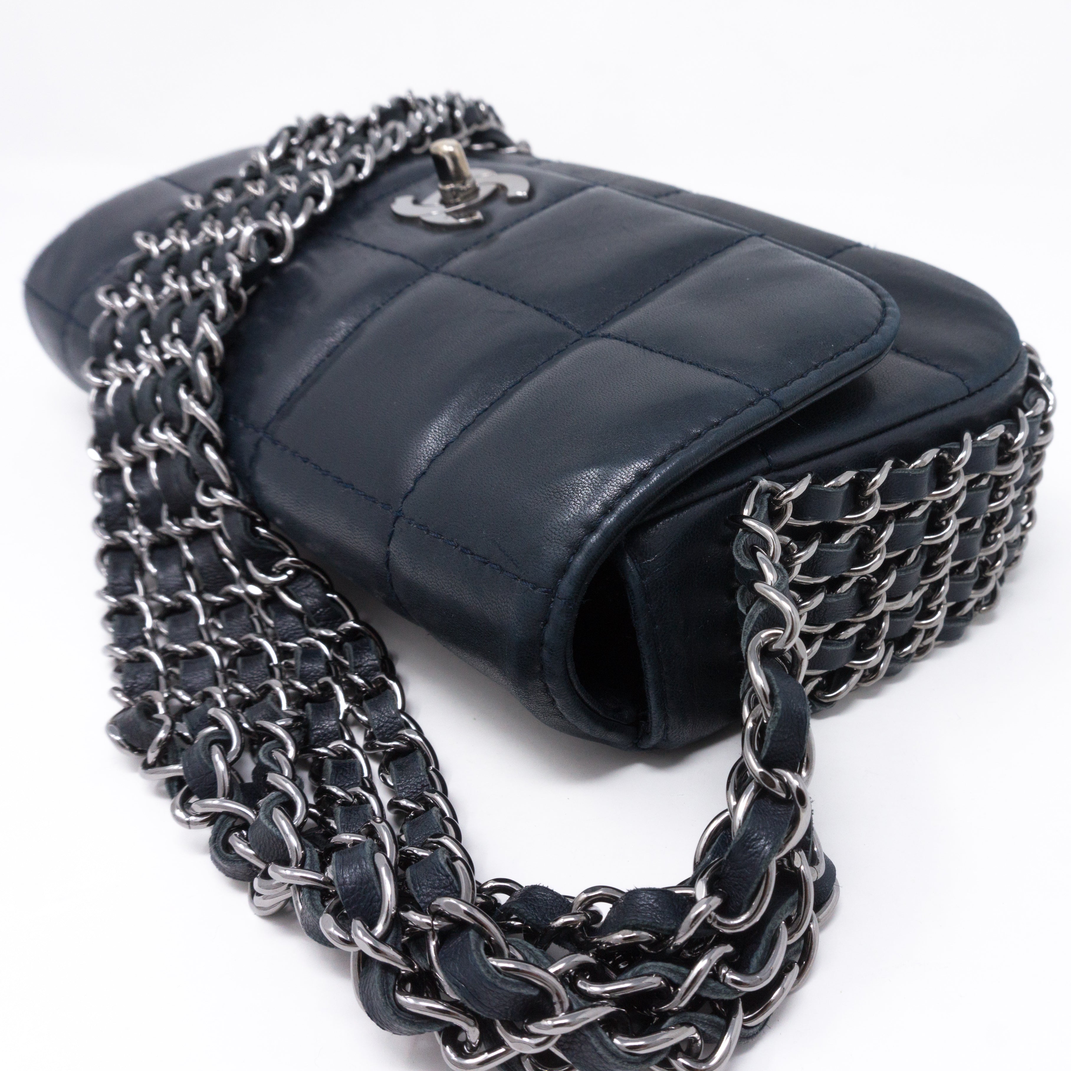 Multiple Chain Flap Bag Navy Blue
