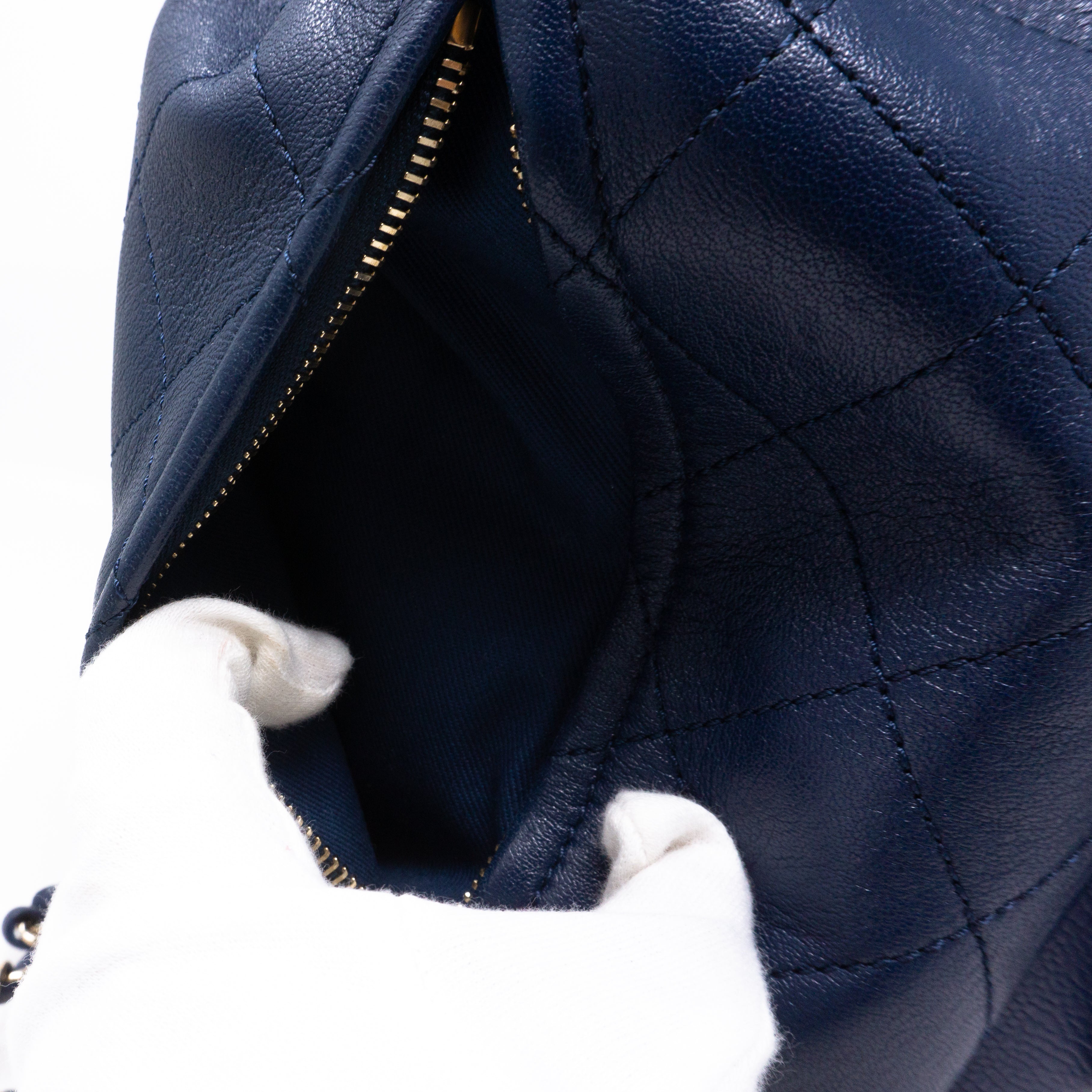 Daily Round Backpack Quilted Blue Leather