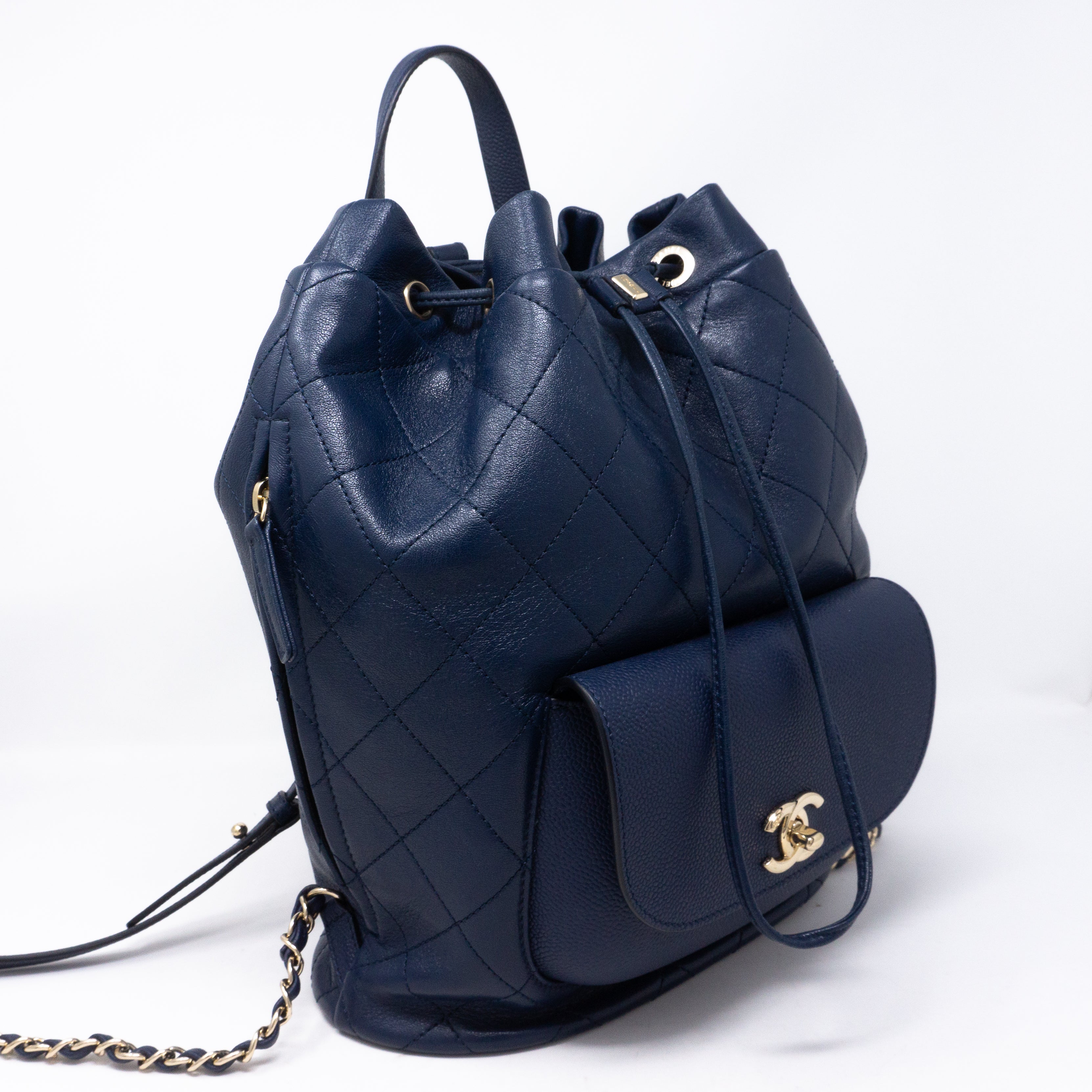 Daily Round Backpack Quilted Blue Leather