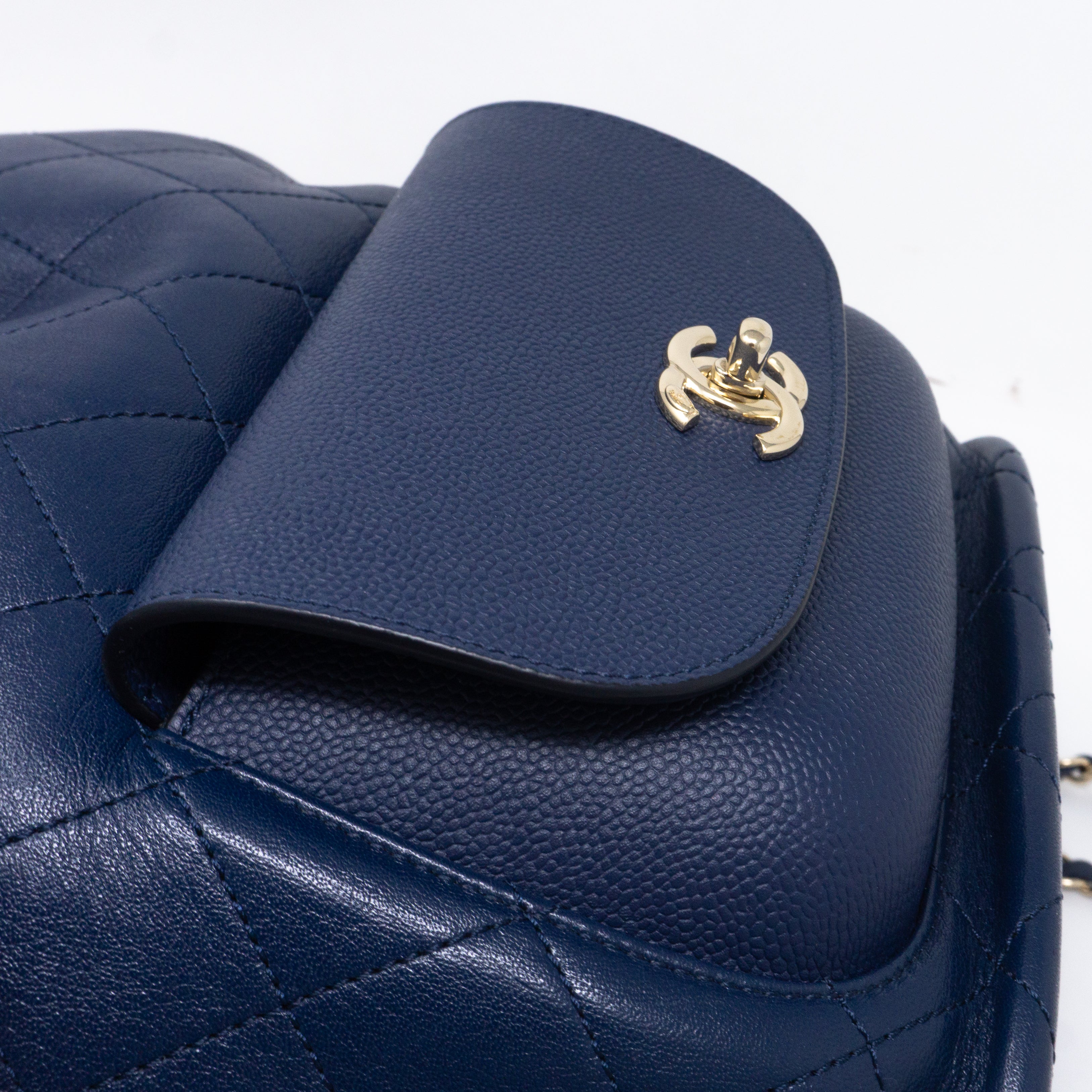 Daily Round Backpack Quilted Blue Leather