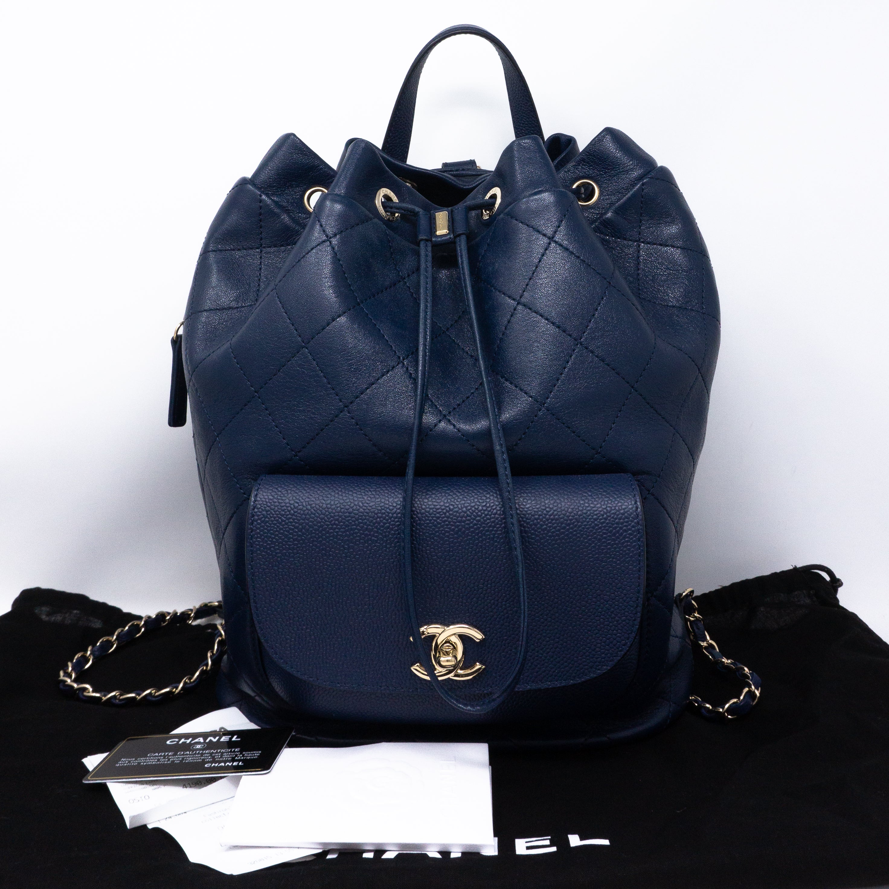Daily Round Backpack Quilted Blue Leather