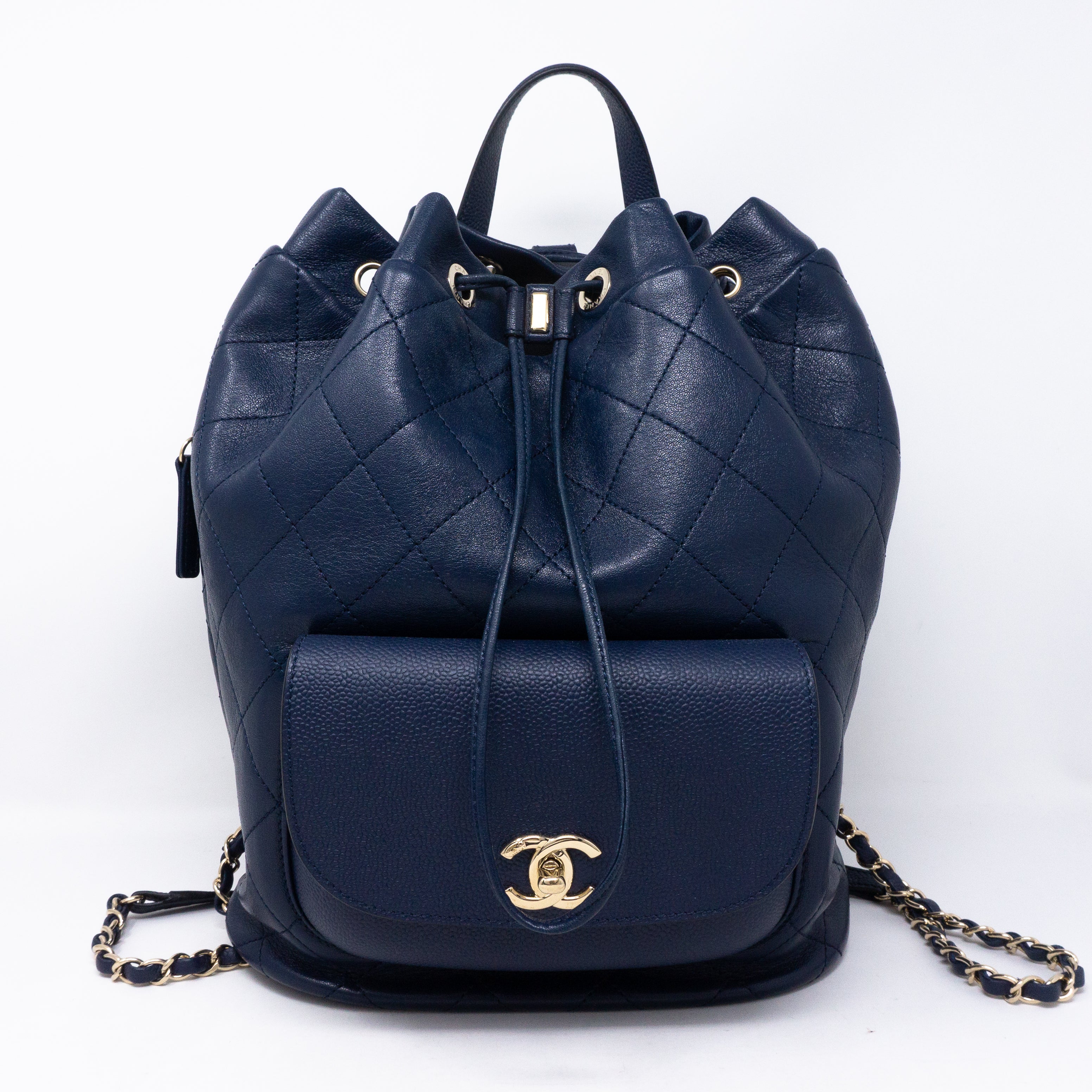Daily Round Backpack Quilted Blue Leather