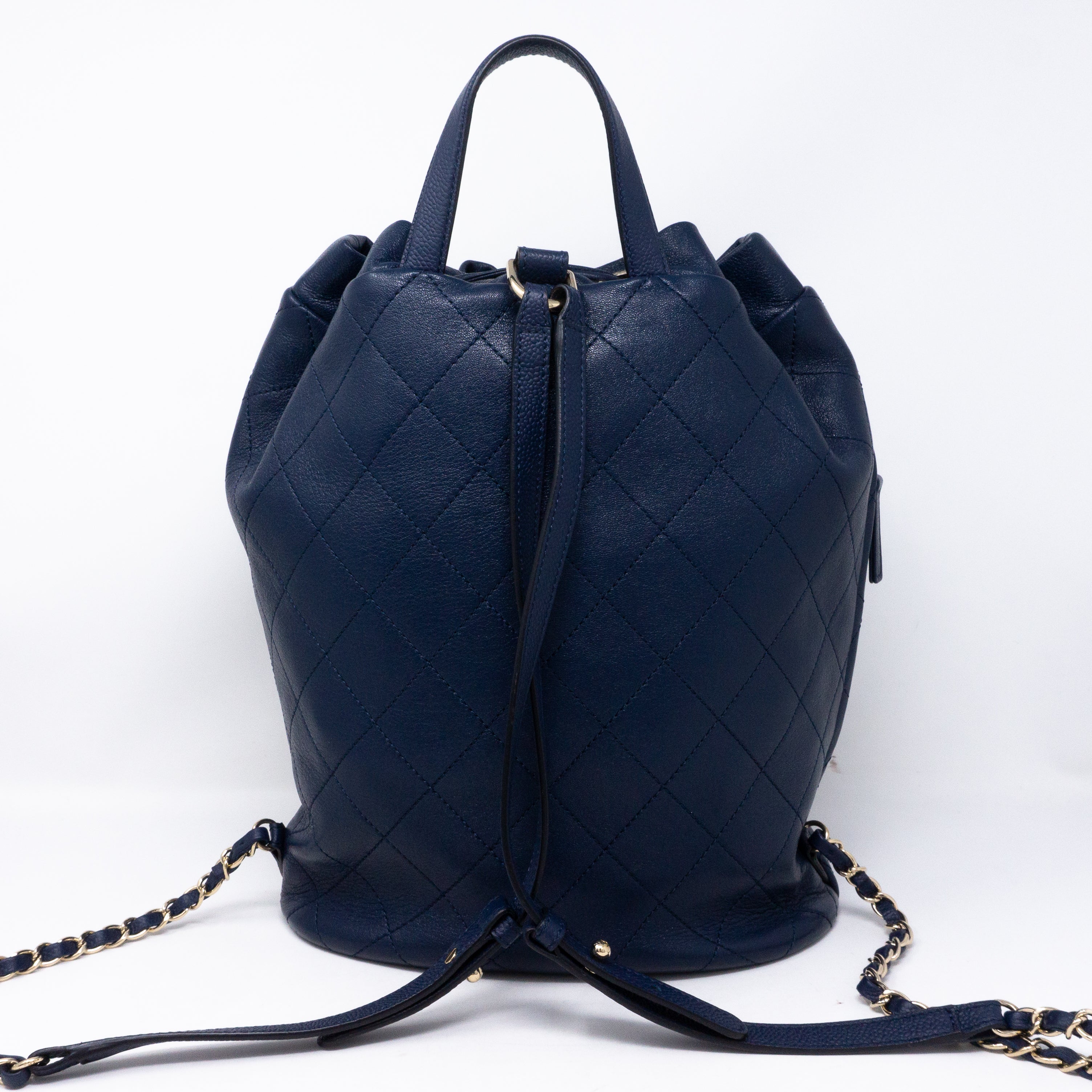 Daily Round Backpack Quilted Blue Leather