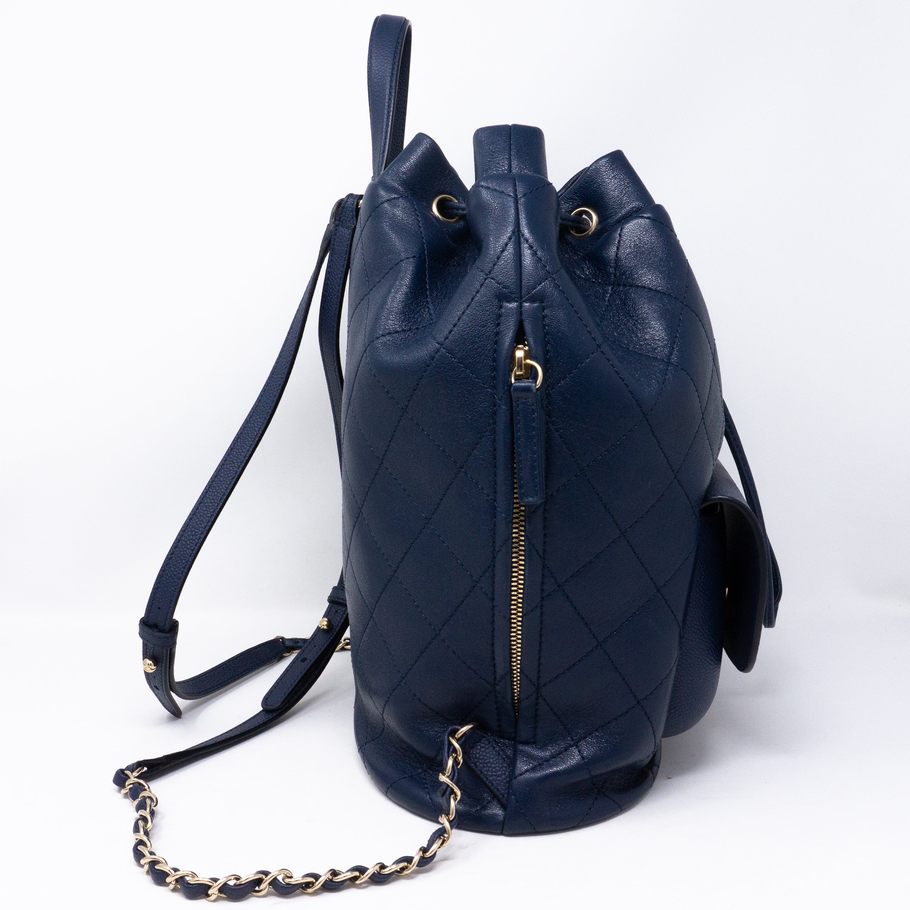 Daily Round Backpack Quilted Blue Leather