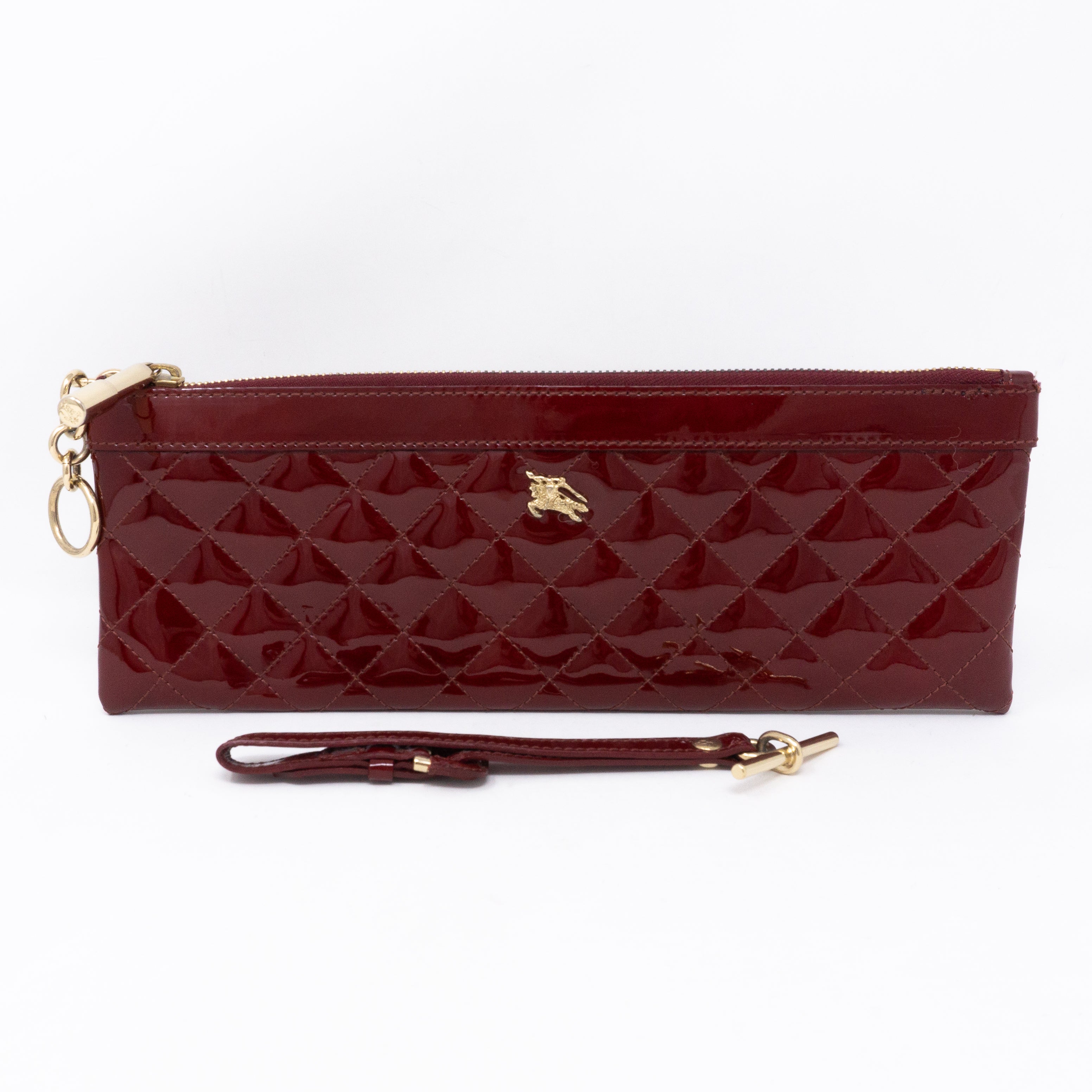 Quilted Clutch Burgundy Patent Leather