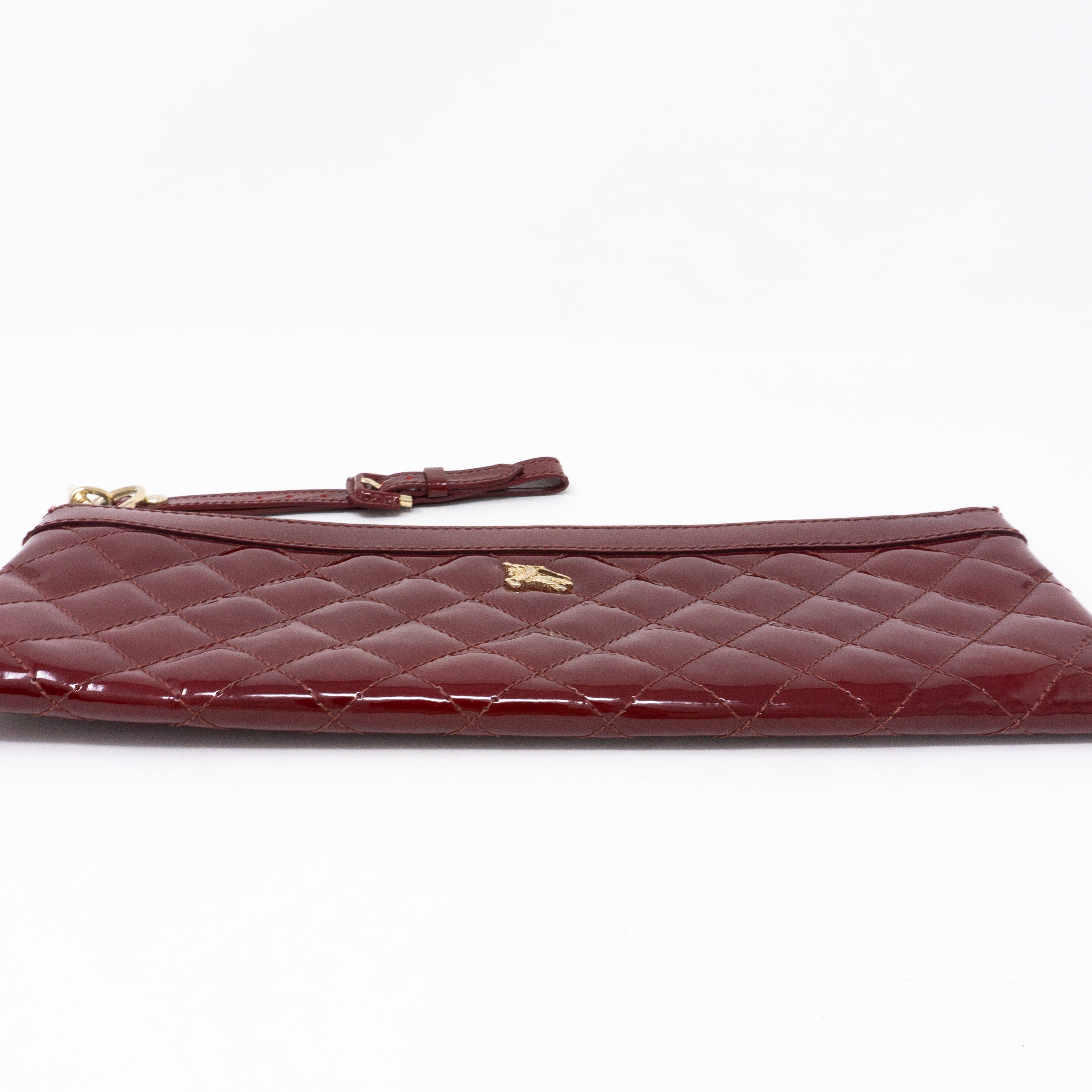 Quilted Clutch Burgundy Patent Leather
