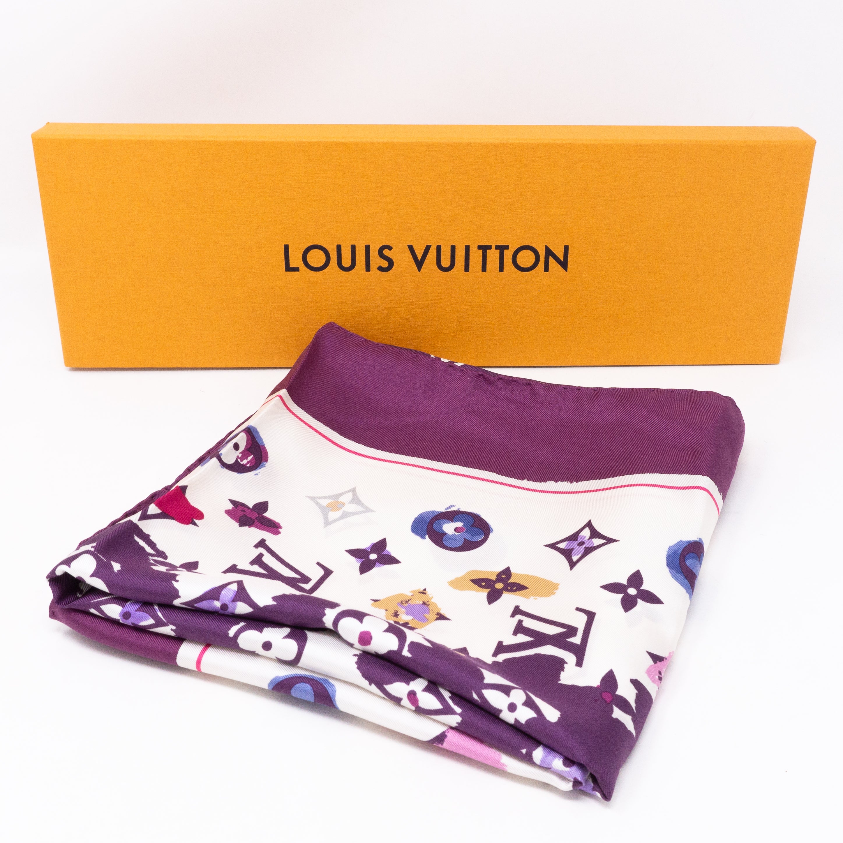 Monogram Map Silk Purple Scarf