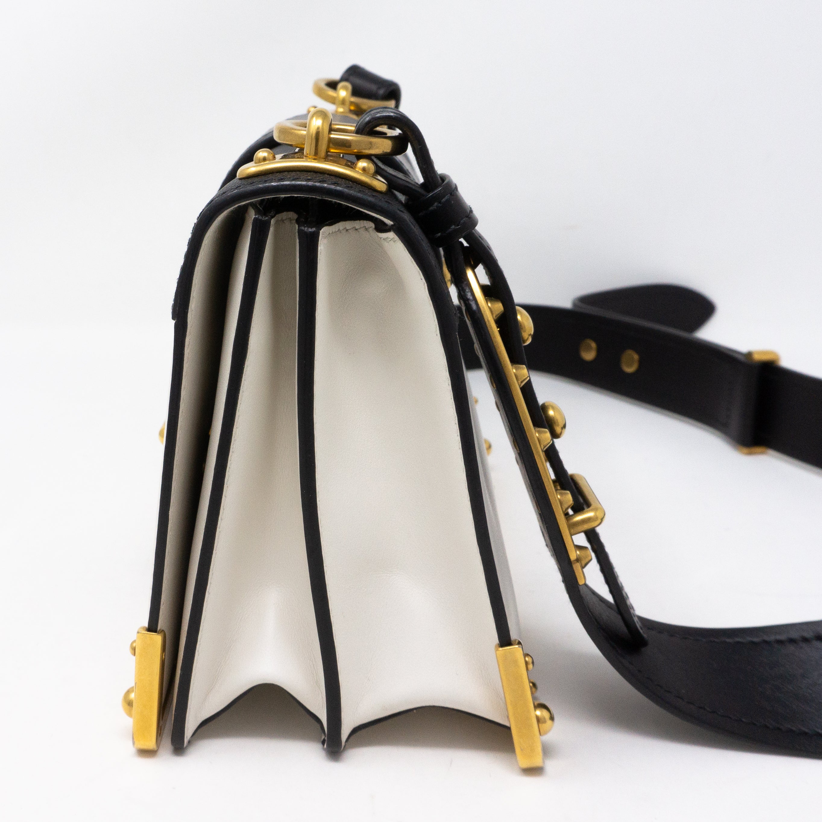 Cahier White Black Leather Bag