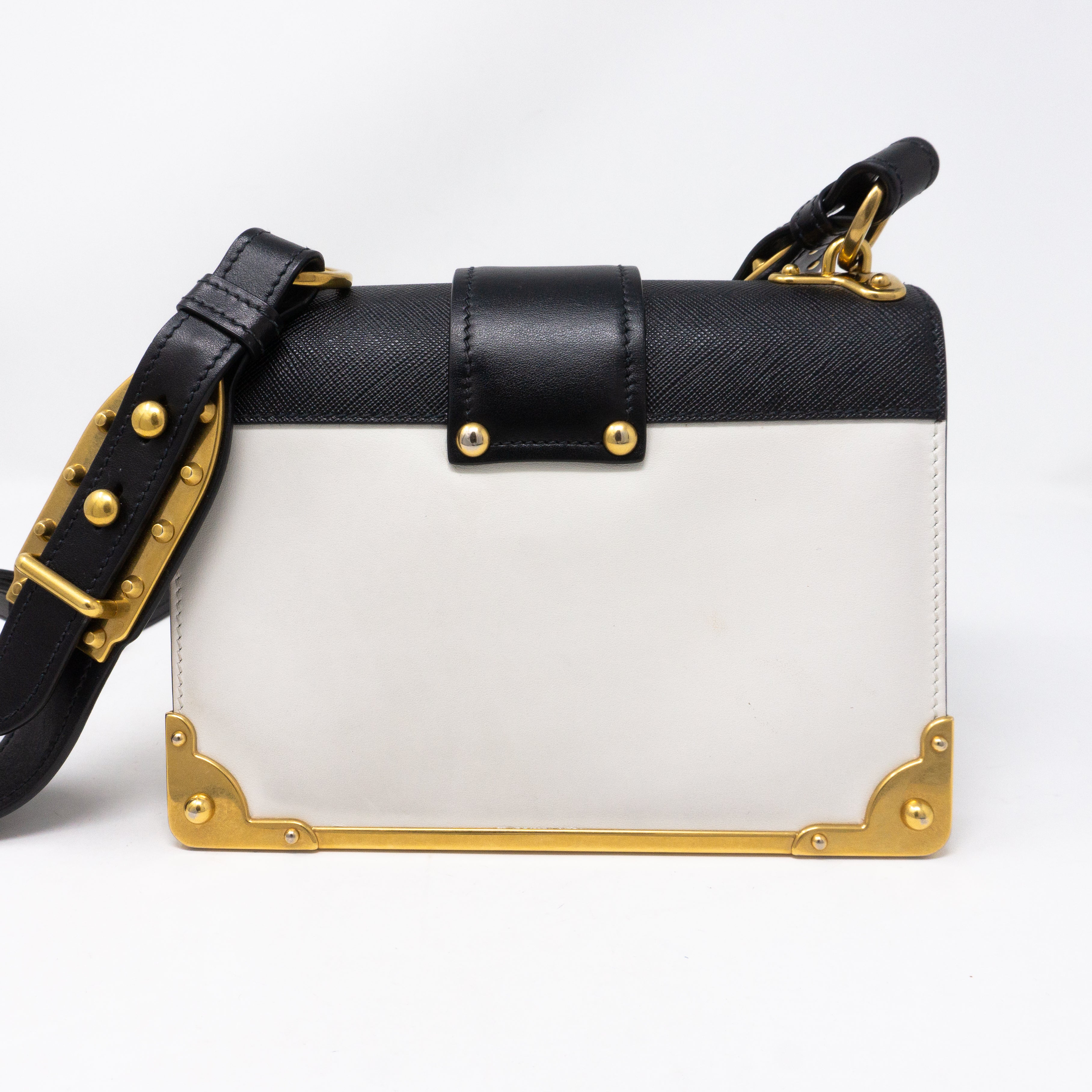 Cahier White Black Leather Bag