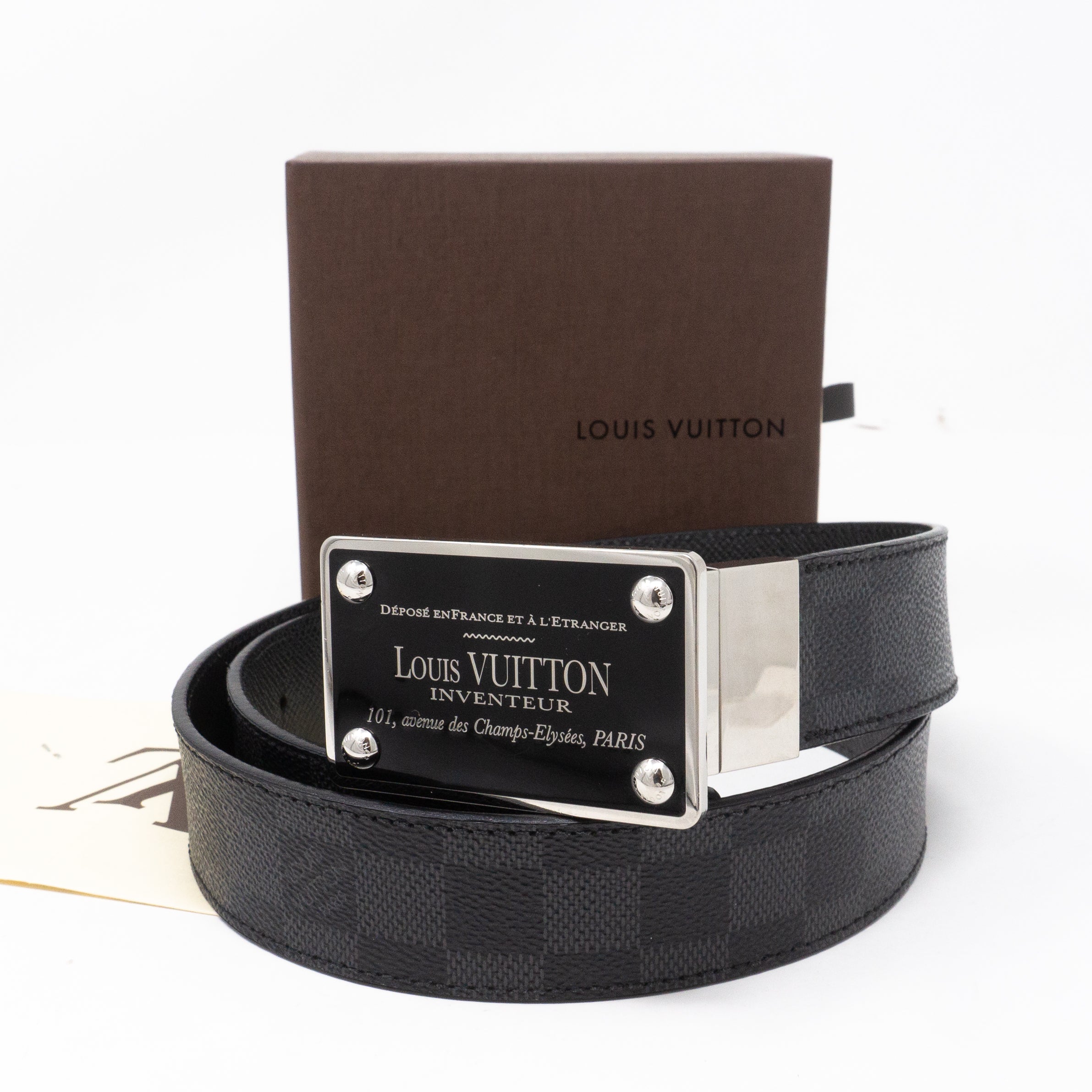 Inventeur Reversible Belt Damier Graphite 85 cm – Queen Station