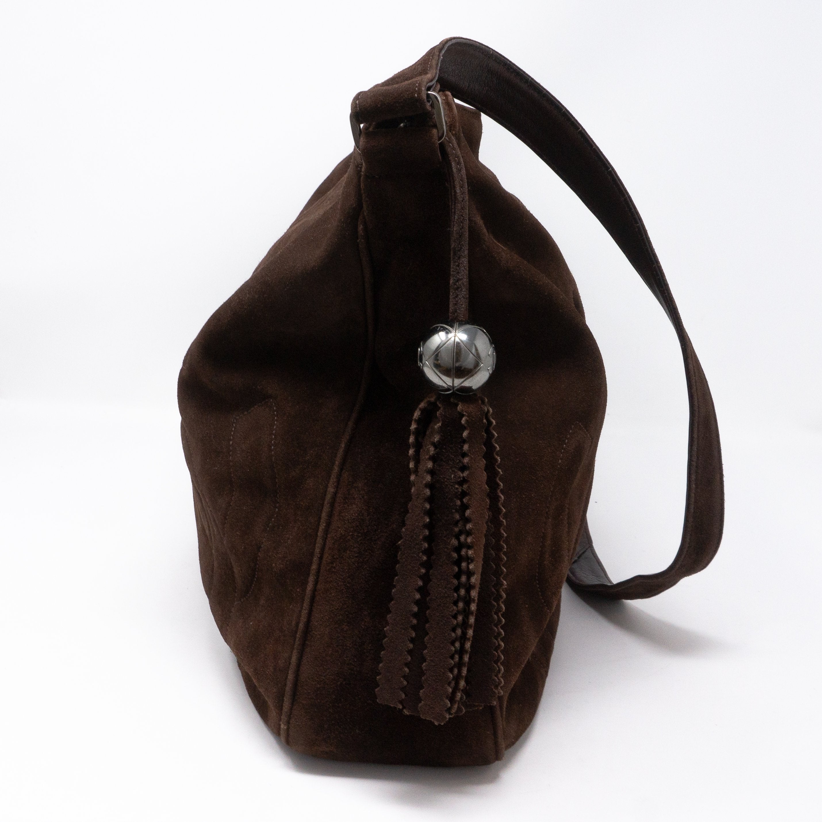 CC Tassel Shoulder Bag Brown Suede