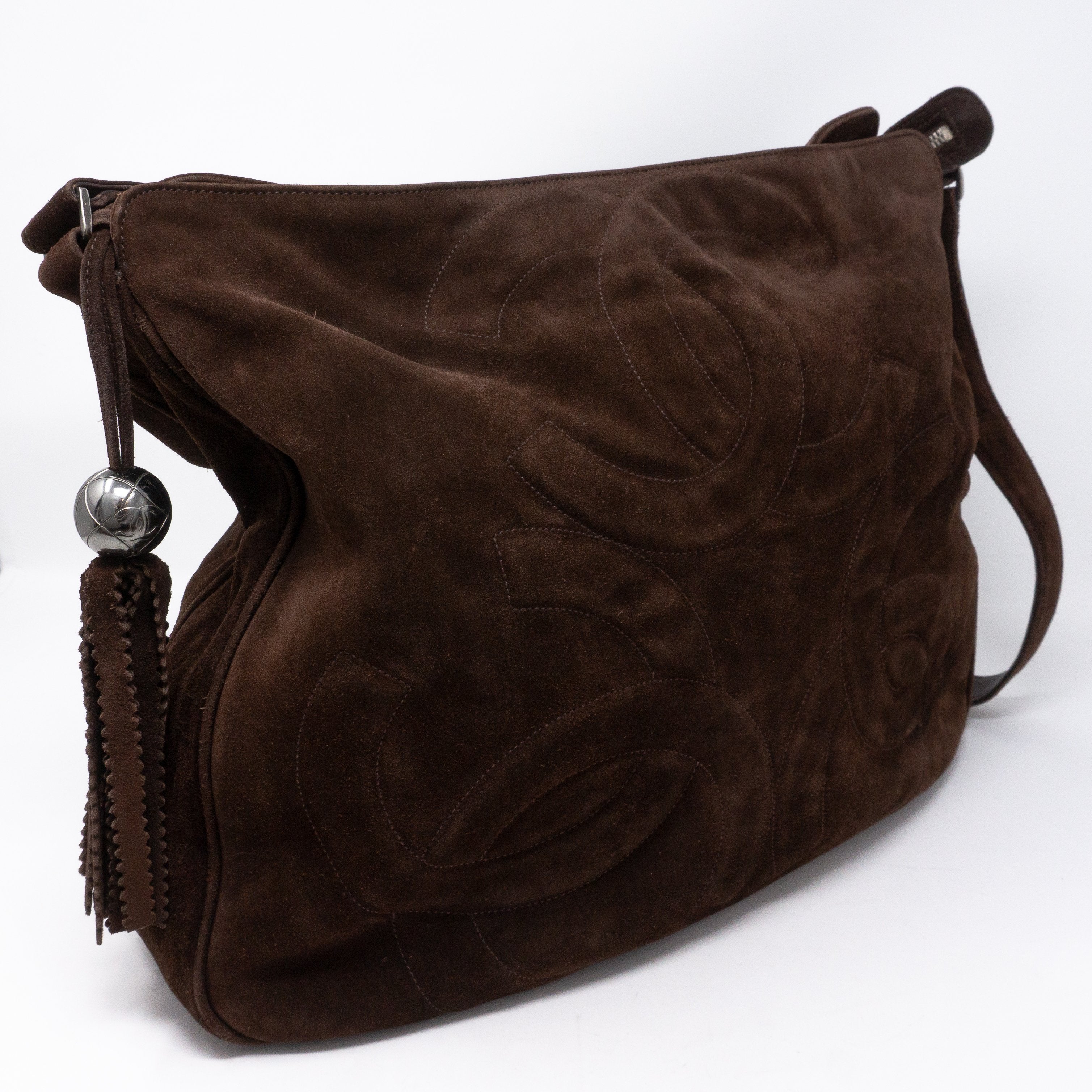 CC Tassel Shoulder Bag Brown Suede