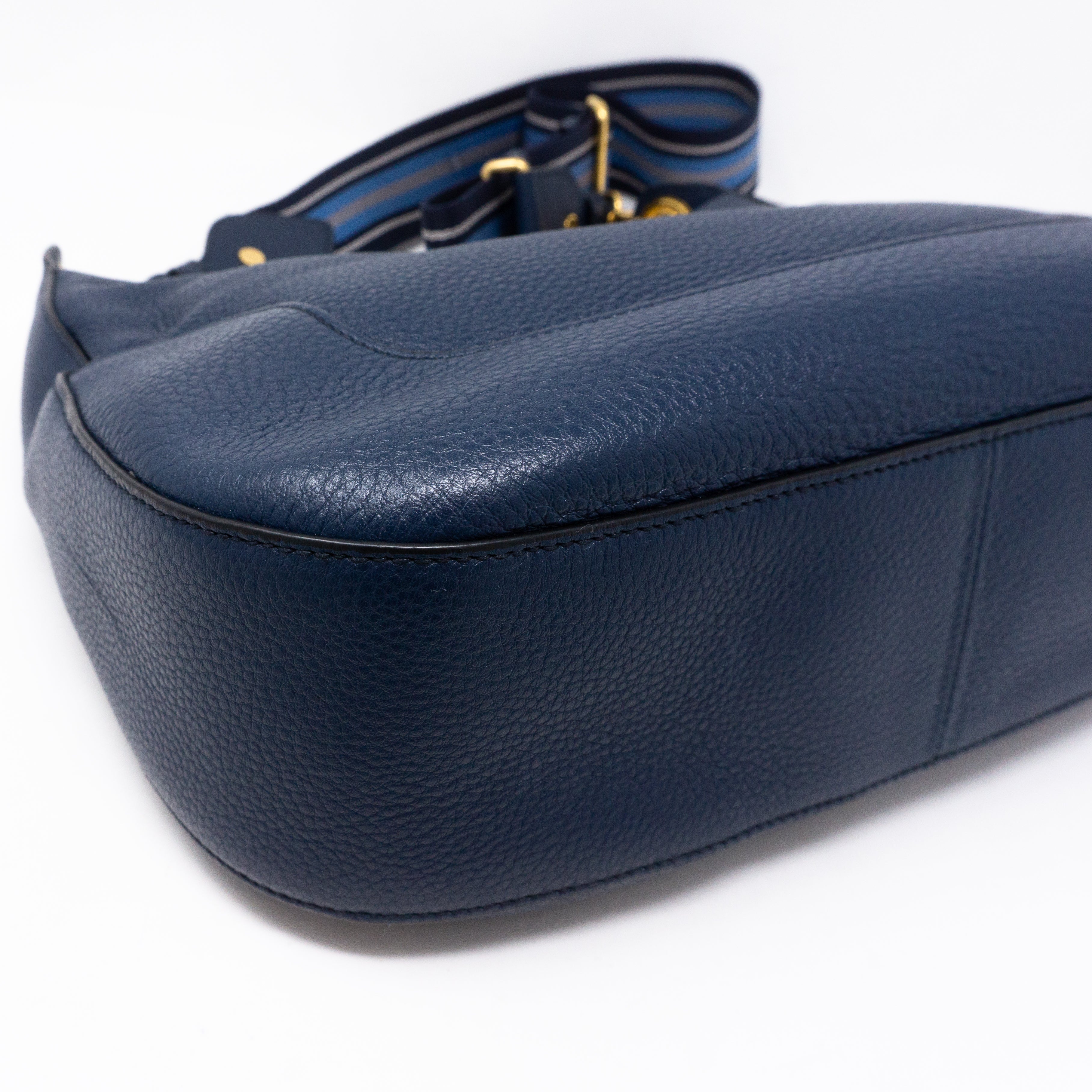 Crossbody Canvas Strap Bag Navy Leather
