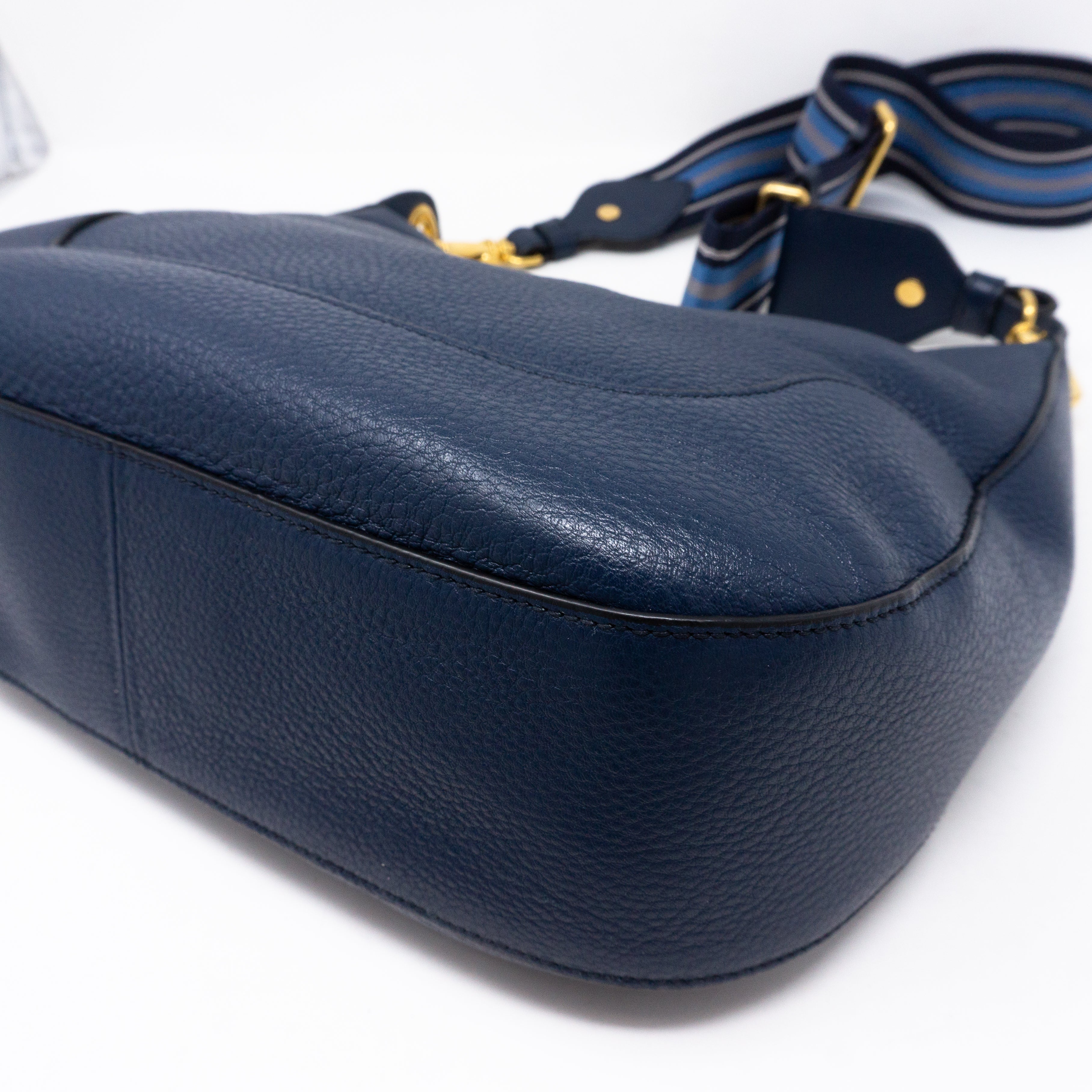 Crossbody Canvas Strap Bag Navy Leather