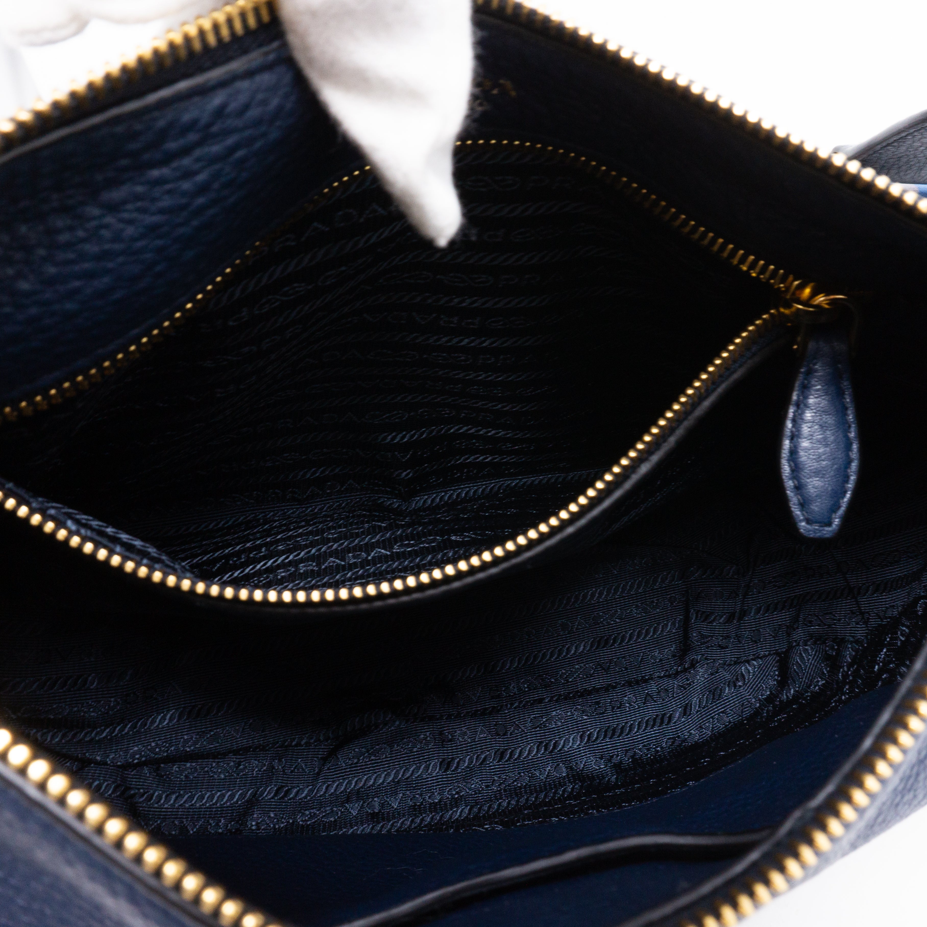 Crossbody Canvas Strap Bag Navy Leather