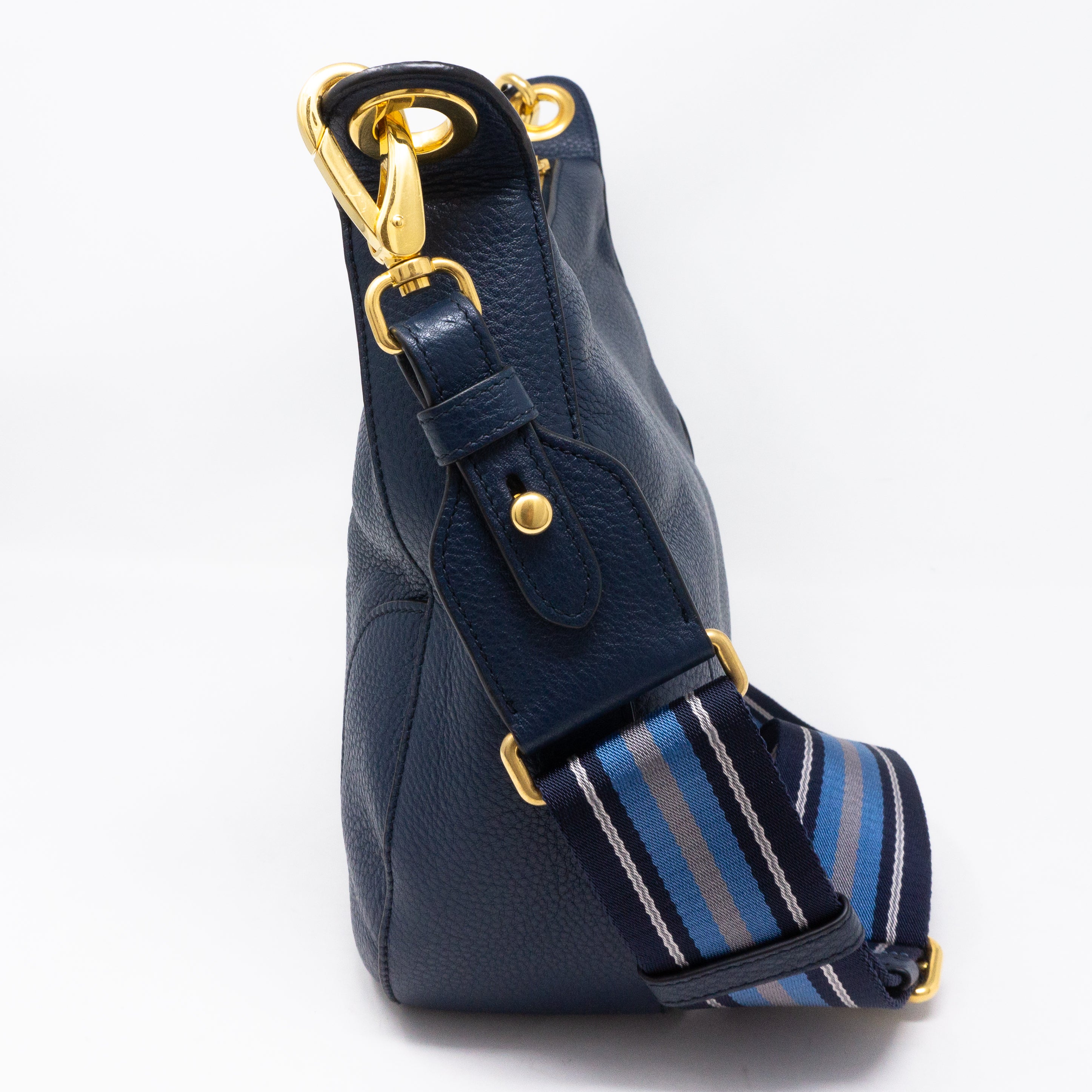 Crossbody Canvas Strap Bag Navy Leather