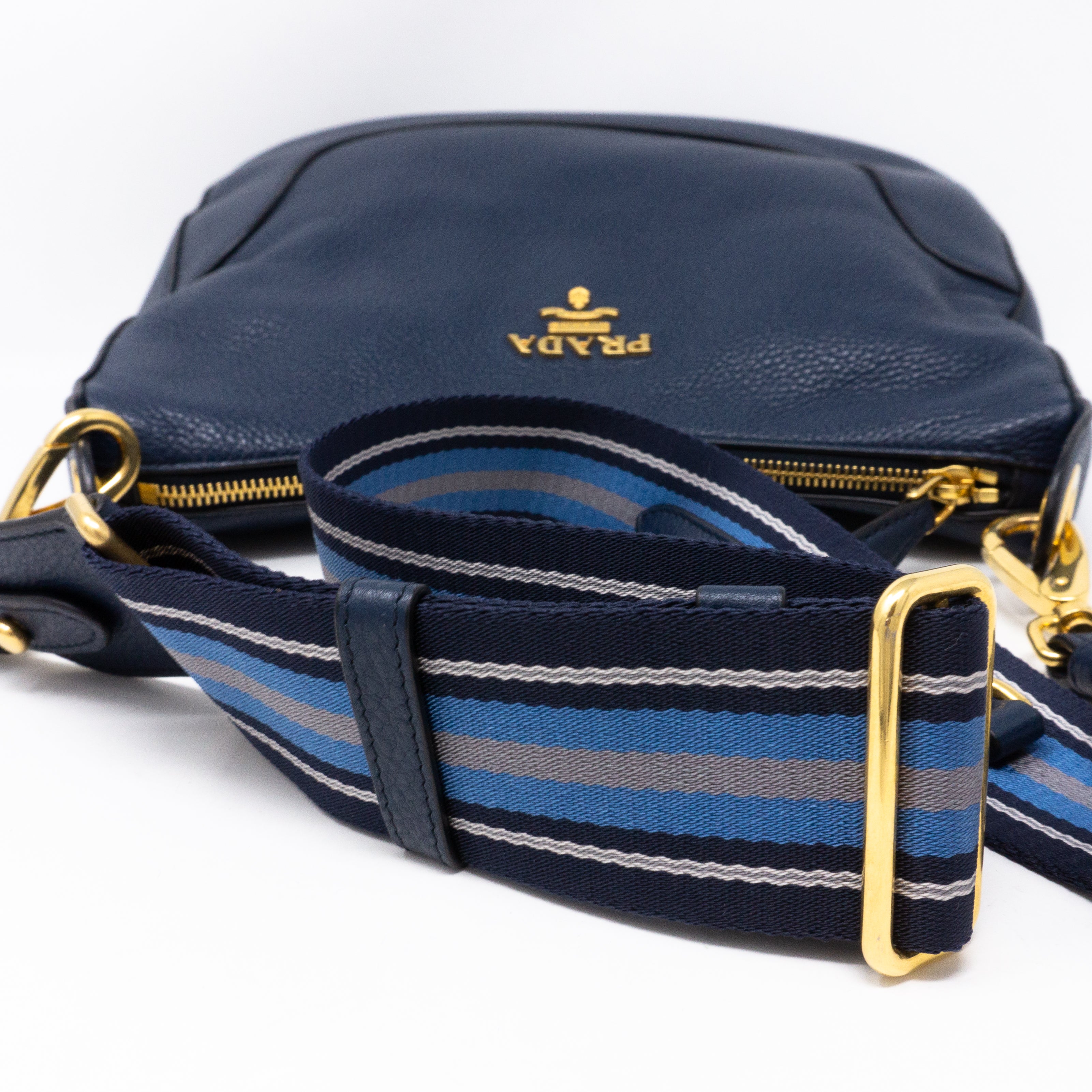 Crossbody Canvas Strap Bag Navy Leather