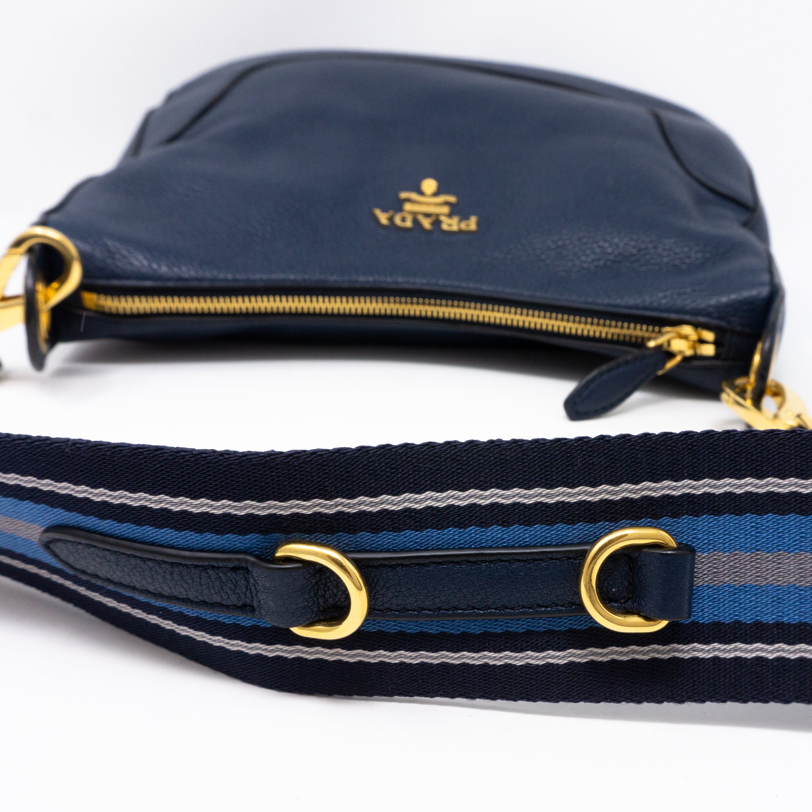 Crossbody Canvas Strap Bag Navy Leather