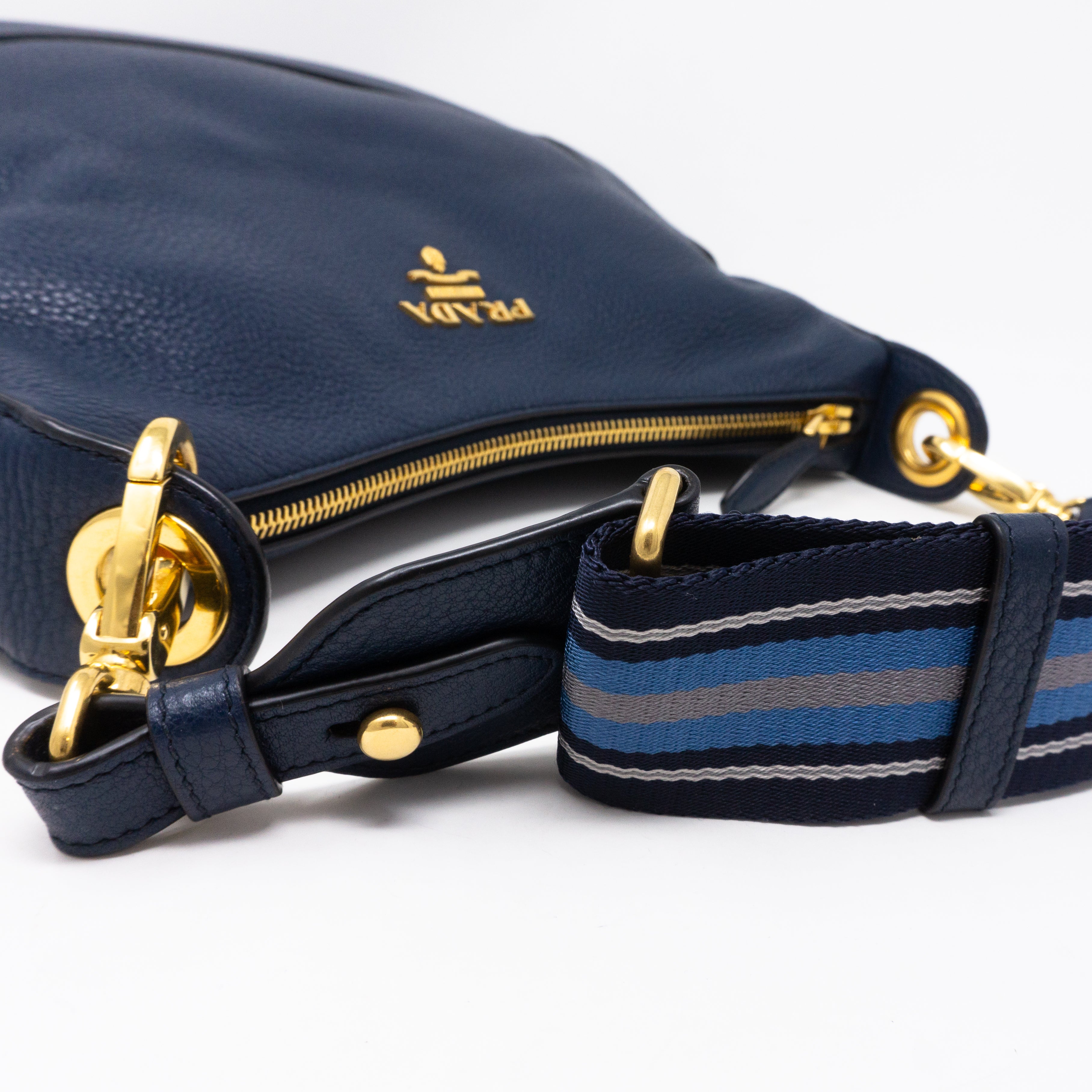 Crossbody Canvas Strap Bag Navy Leather