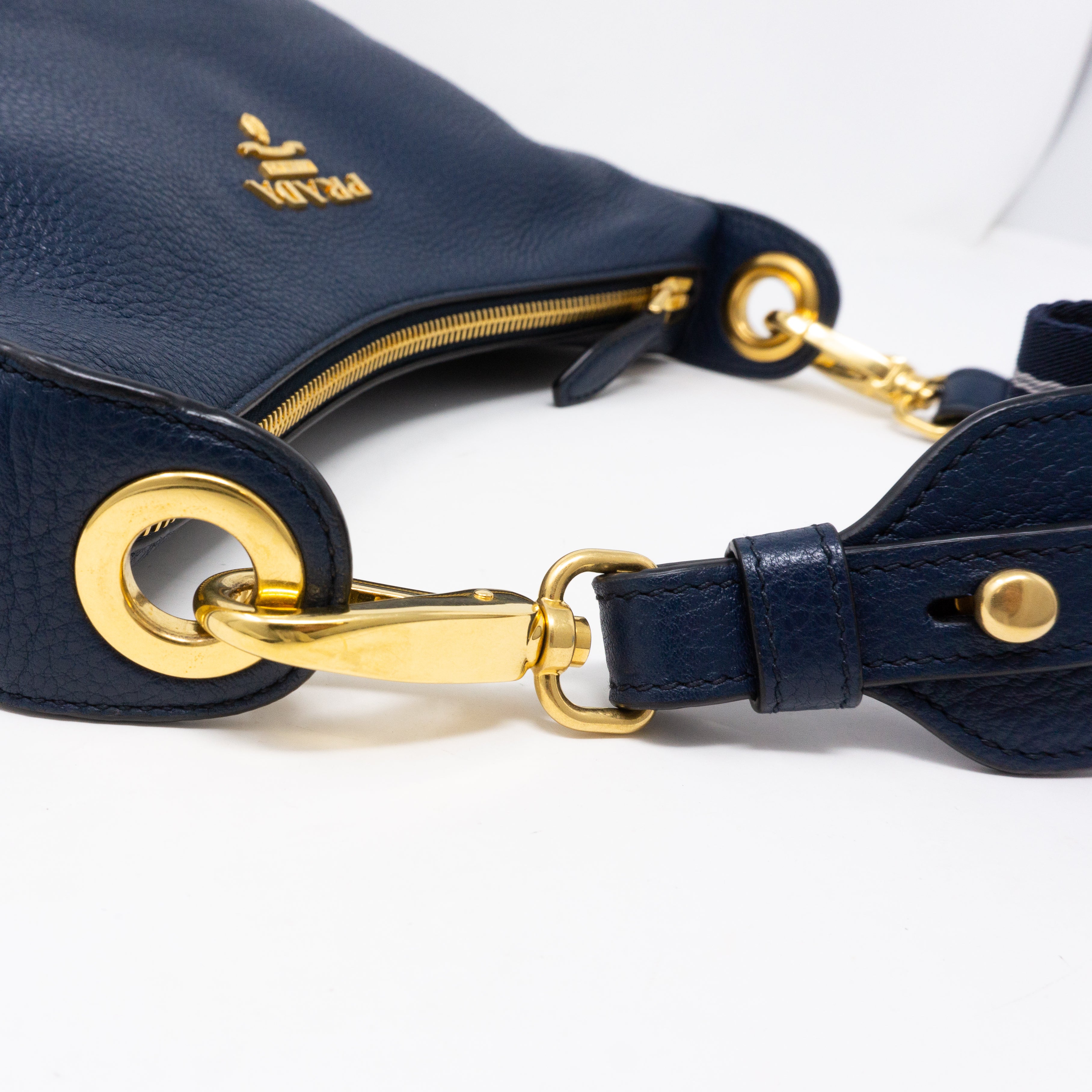Crossbody Canvas Strap Bag Navy Leather