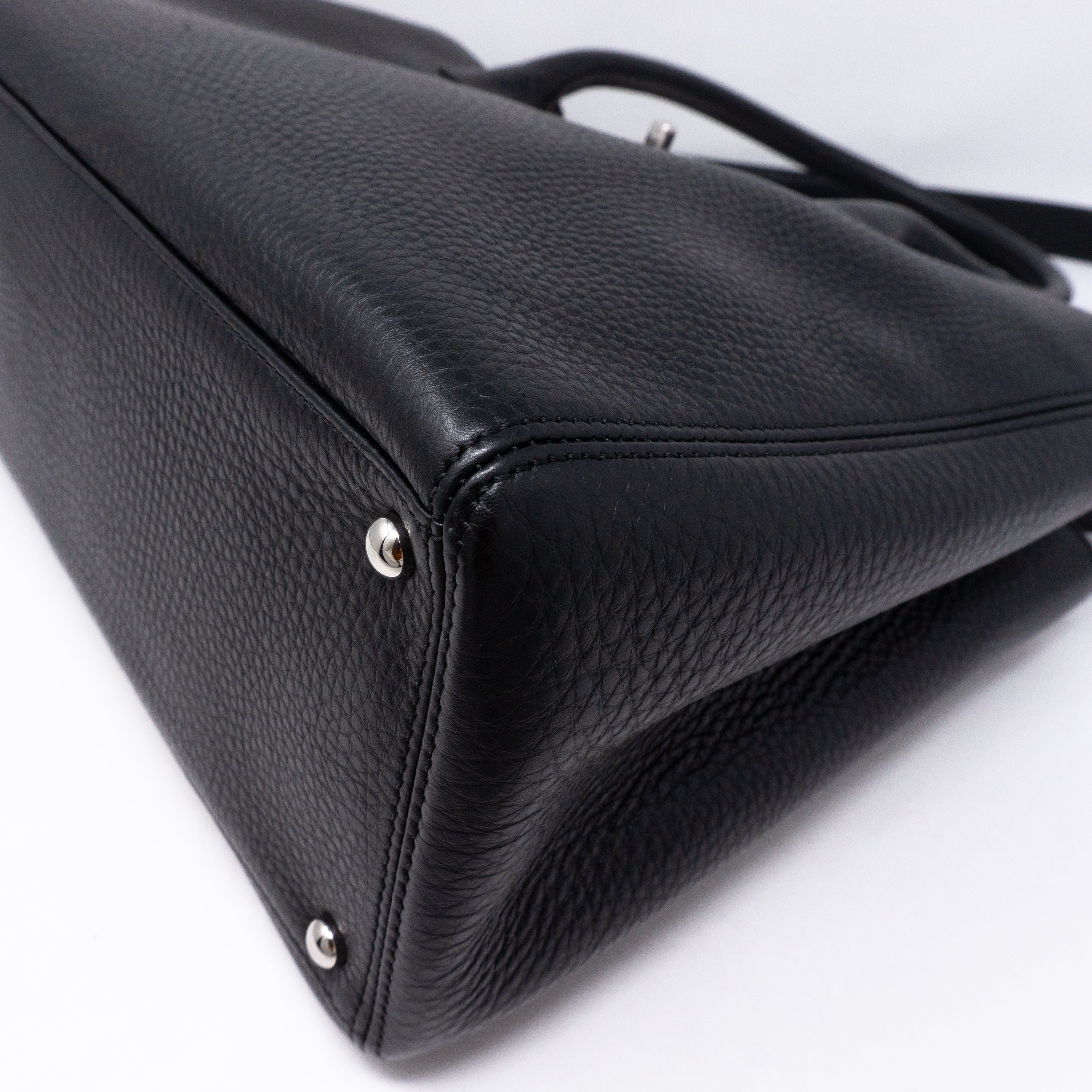 Executive Cerf Tote Black Leather Silver