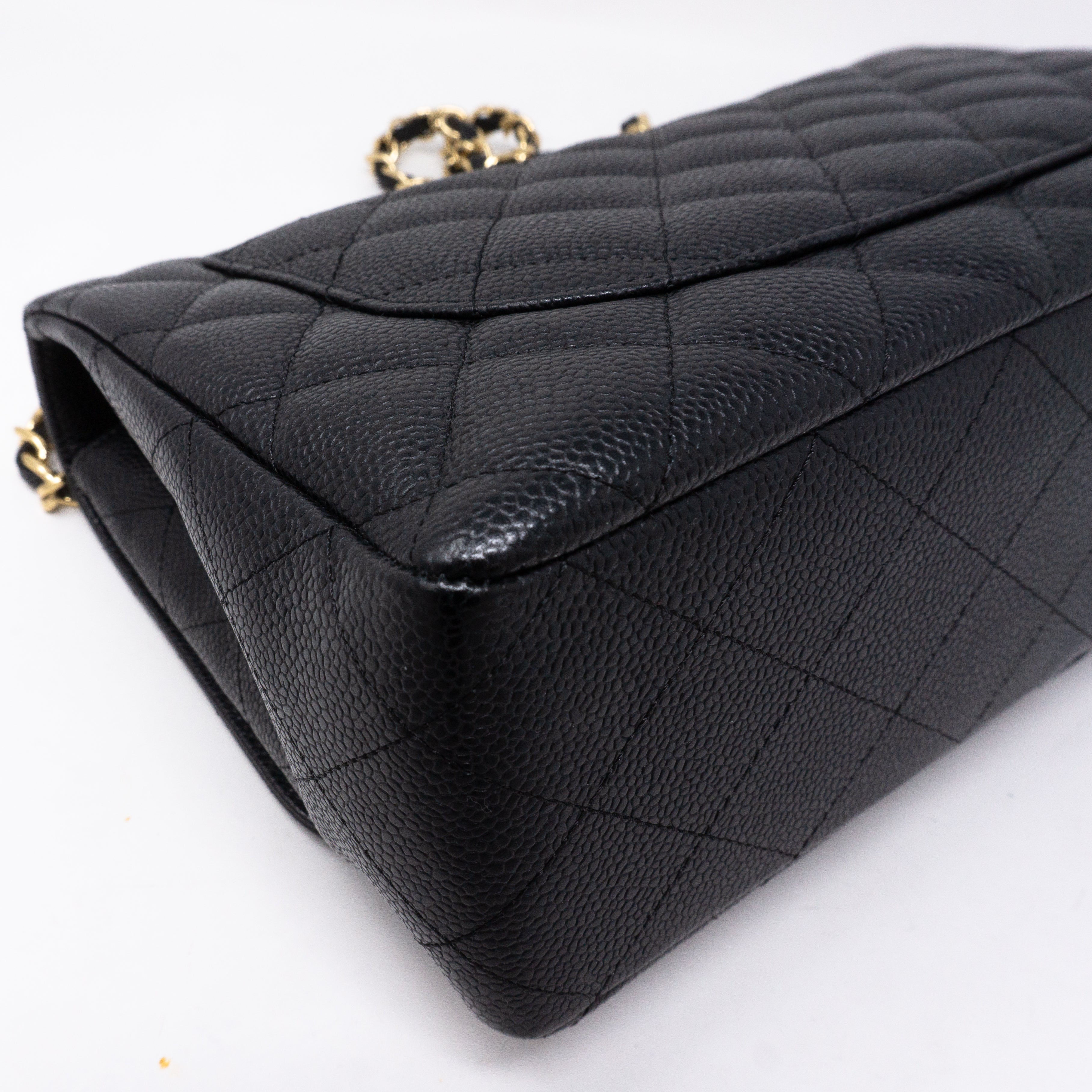 Classic Single Flap Jumbo Black Caviar Gold