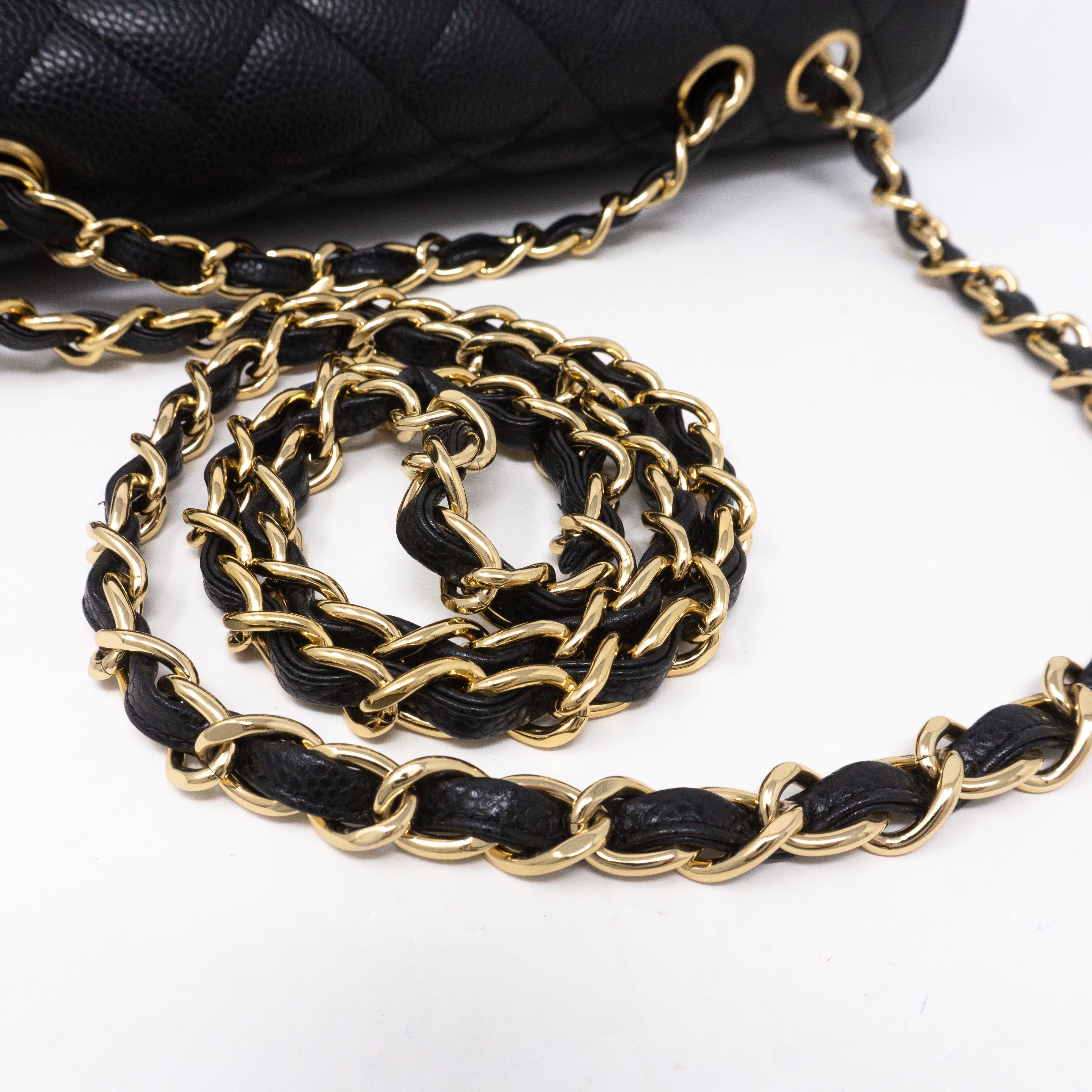 Classic Single Flap Jumbo Black Caviar Gold