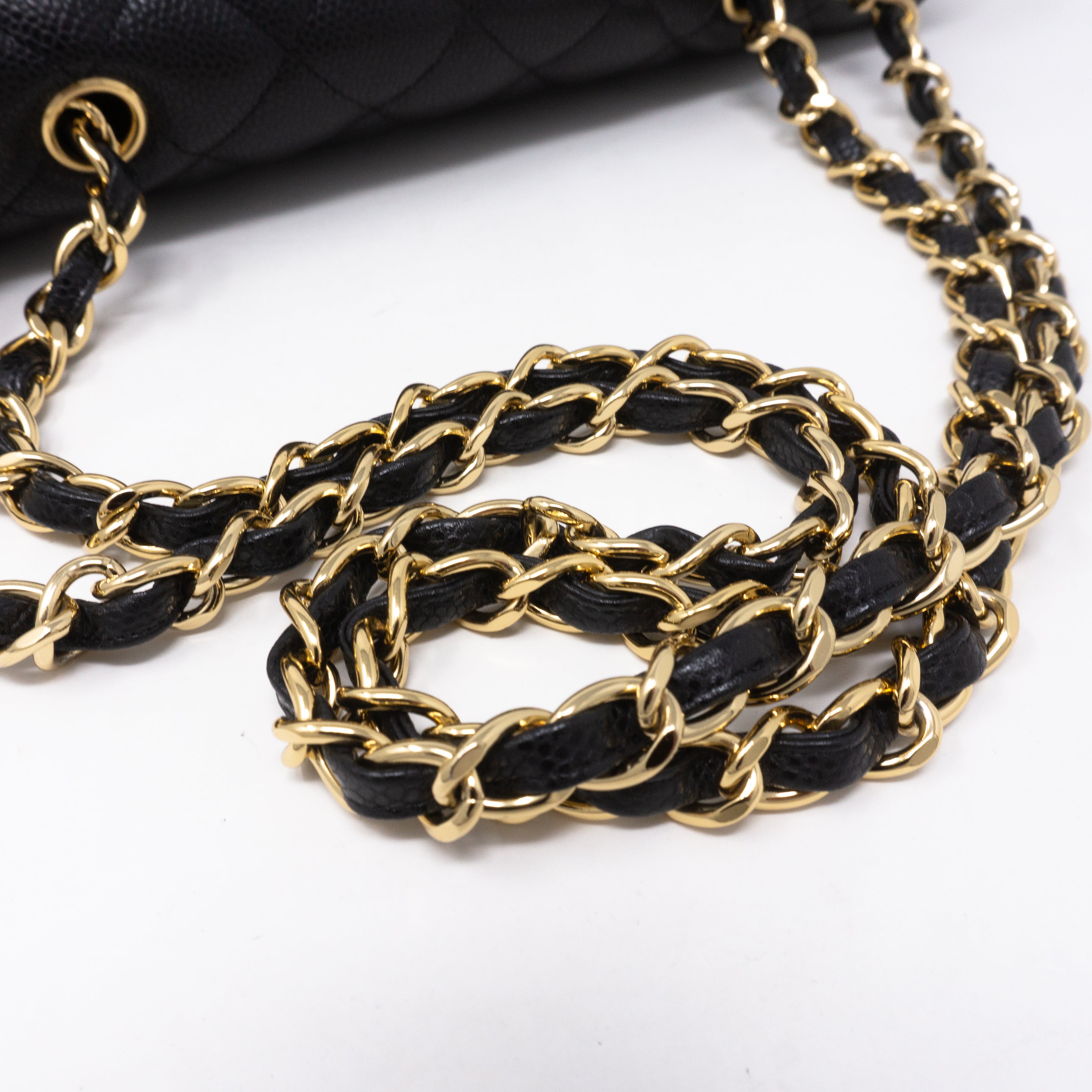 Classic Single Flap Jumbo Black Caviar Gold