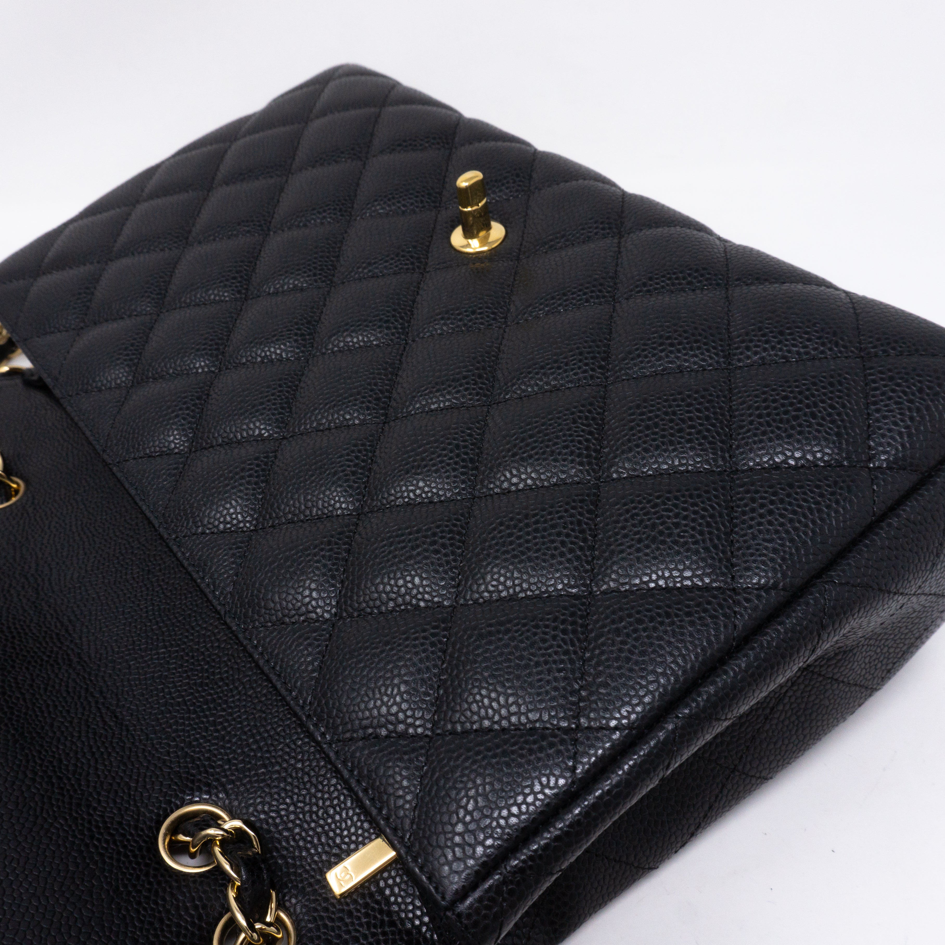 Classic Single Flap Jumbo Black Caviar Gold