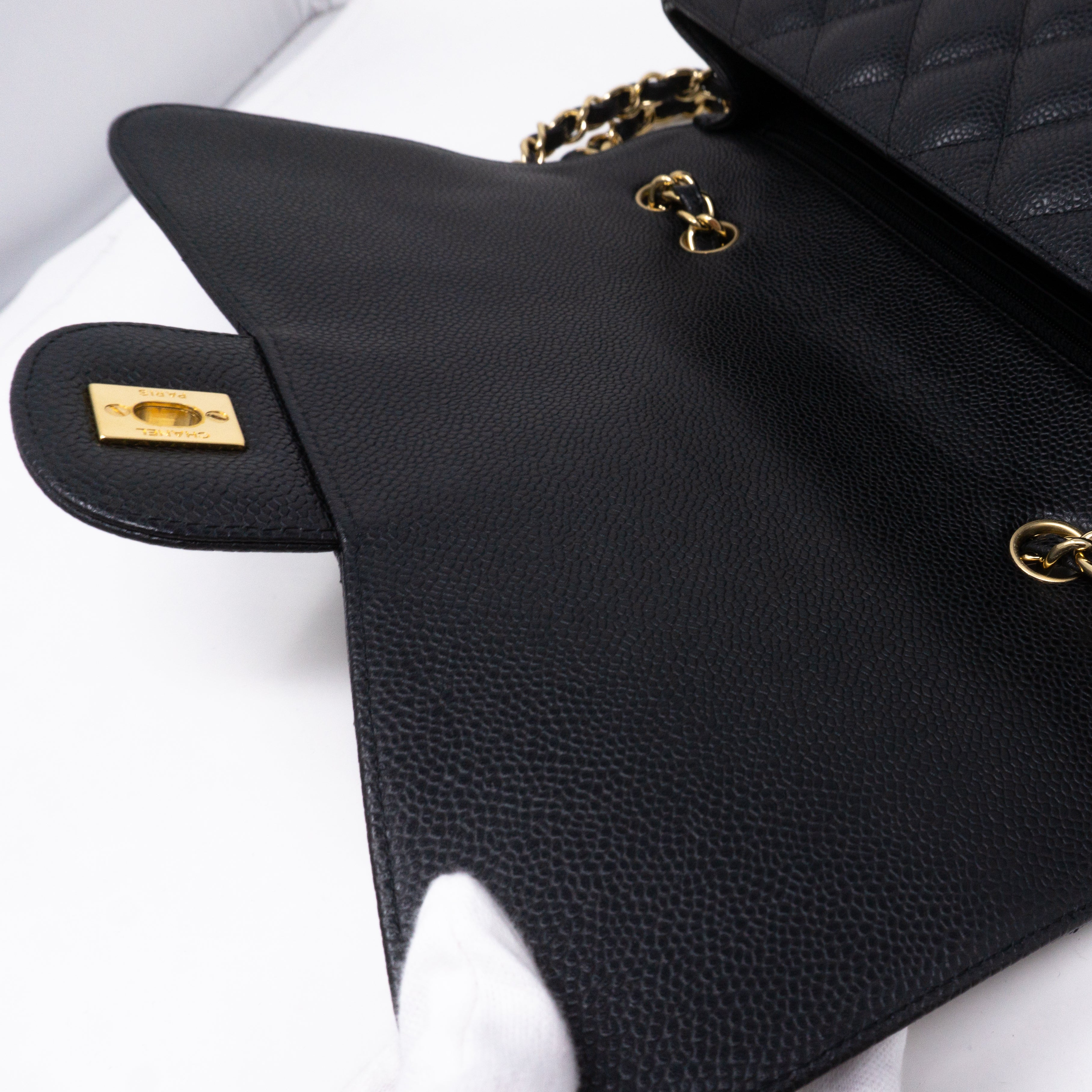 Classic Single Flap Jumbo Black Caviar Gold