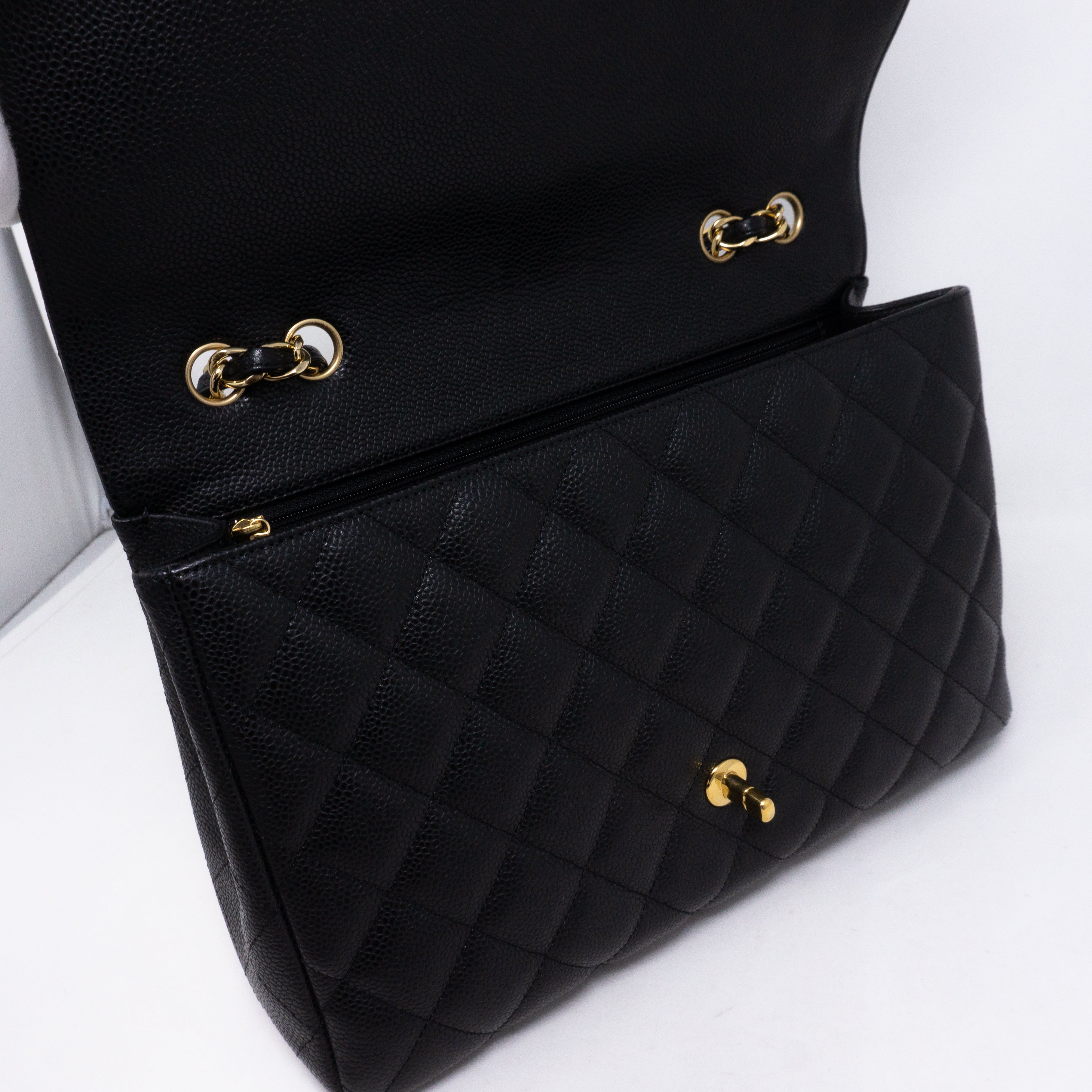 Classic Single Flap Jumbo Black Caviar Gold