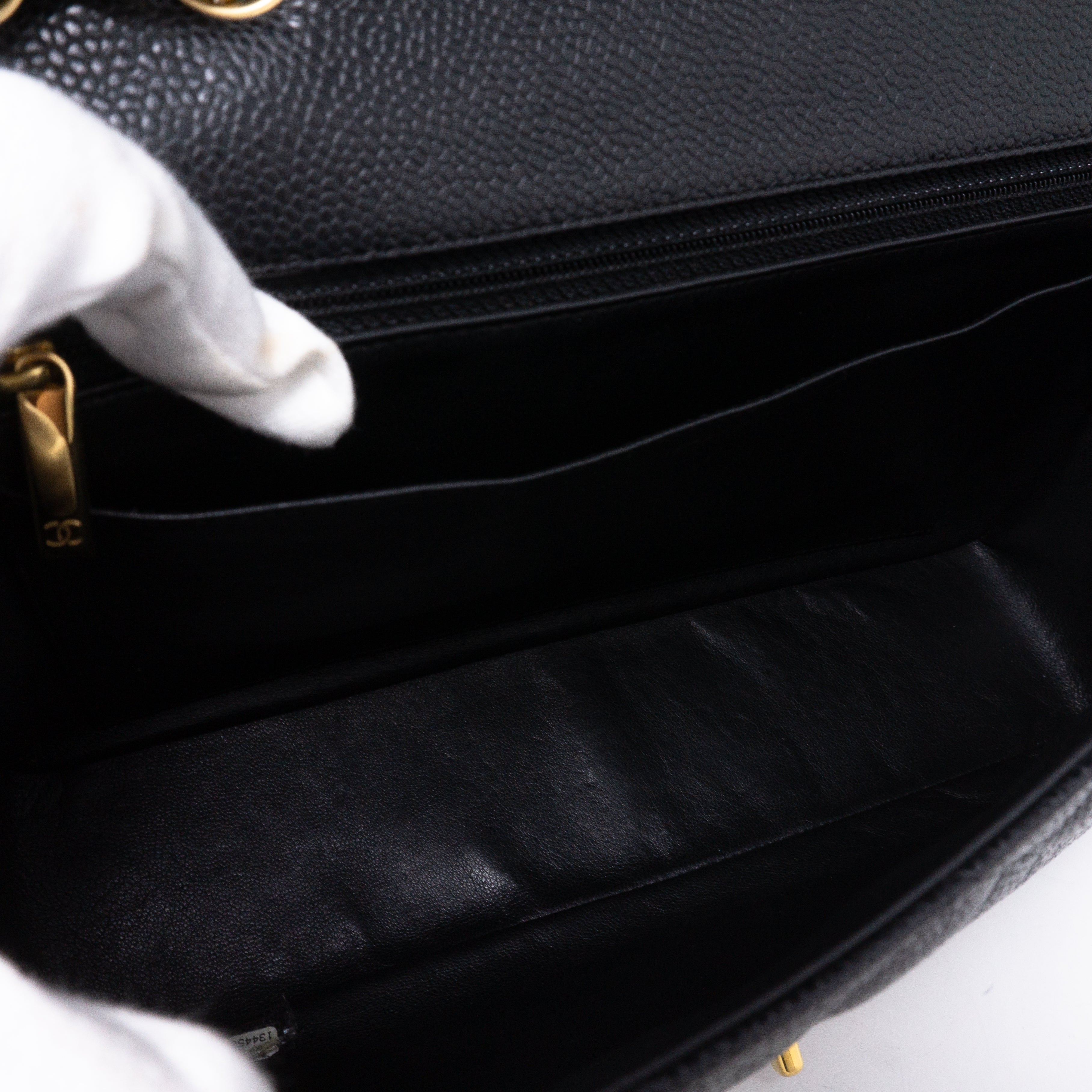 Classic Single Flap Jumbo Black Caviar Gold