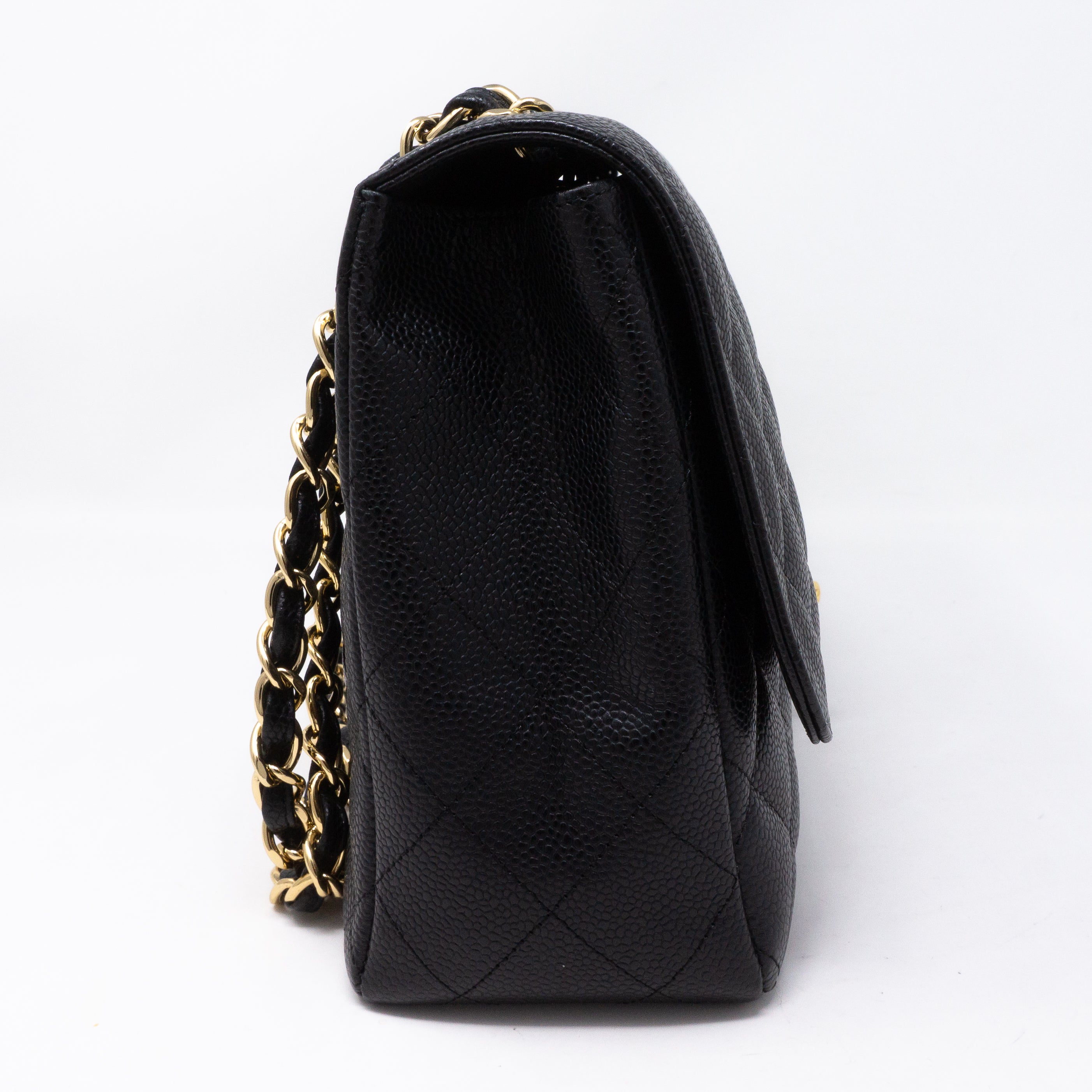 Classic Single Flap Jumbo Black Caviar Gold