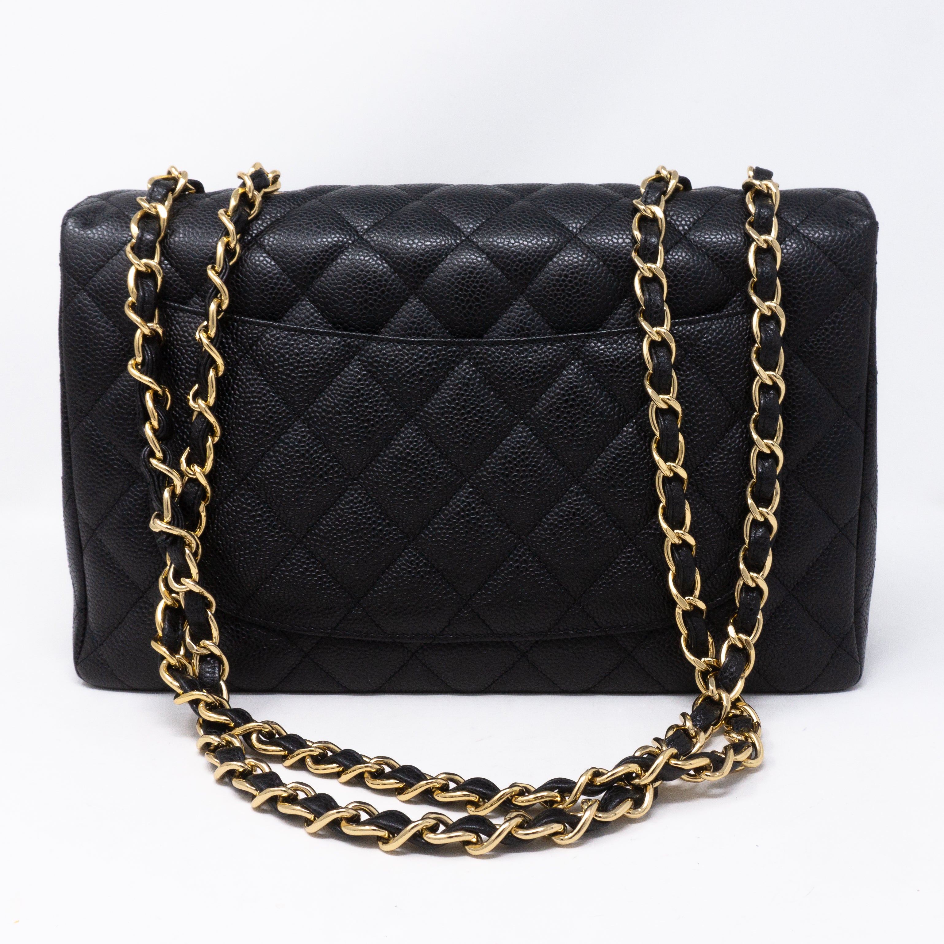 Classic Single Flap Jumbo Black Caviar Gold