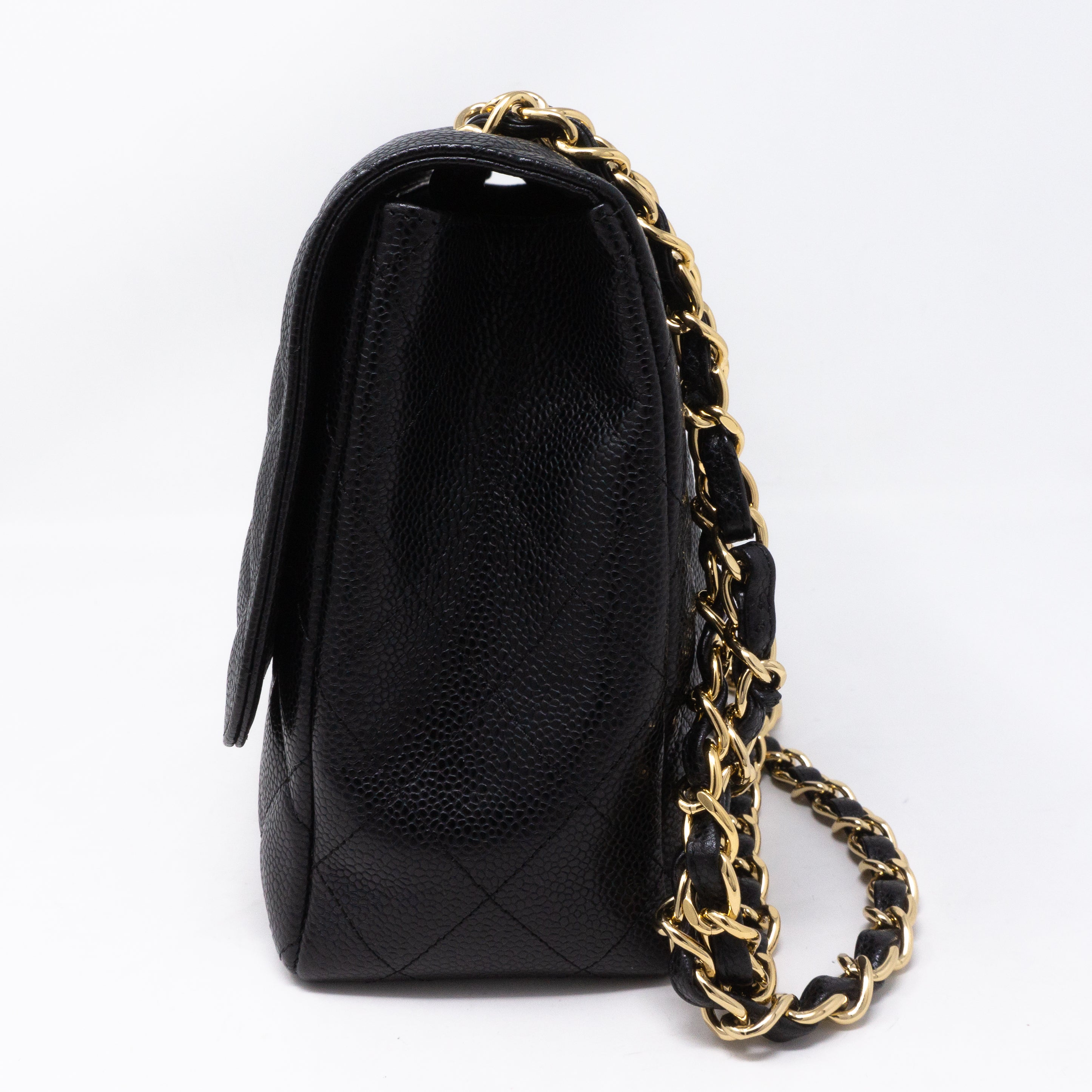 Classic Single Flap Jumbo Black Caviar Gold