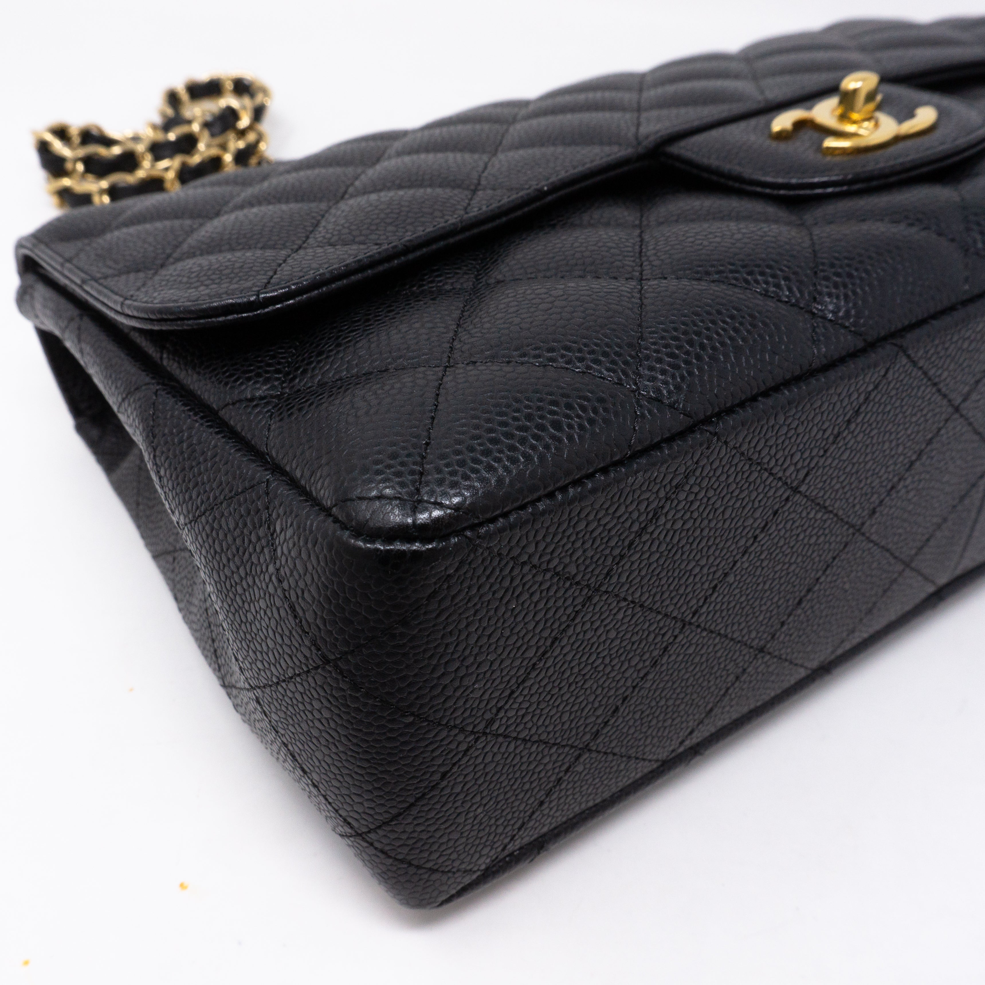 Classic Single Flap Jumbo Black Caviar Gold
