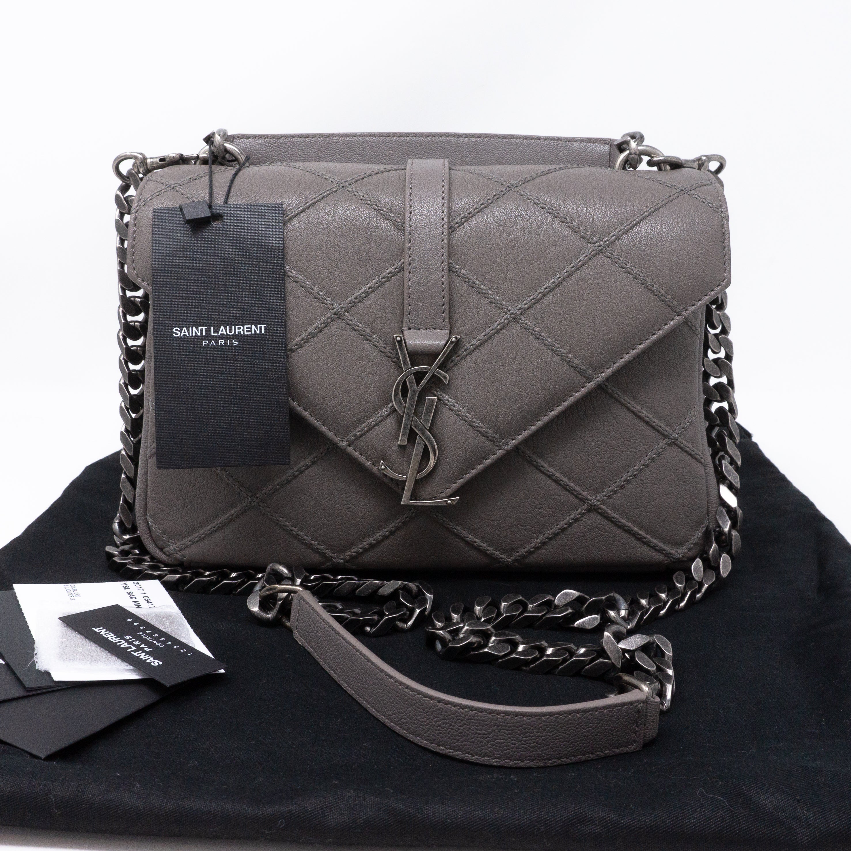 College Medium Diamond Quilted Leather Grey – Queen Station