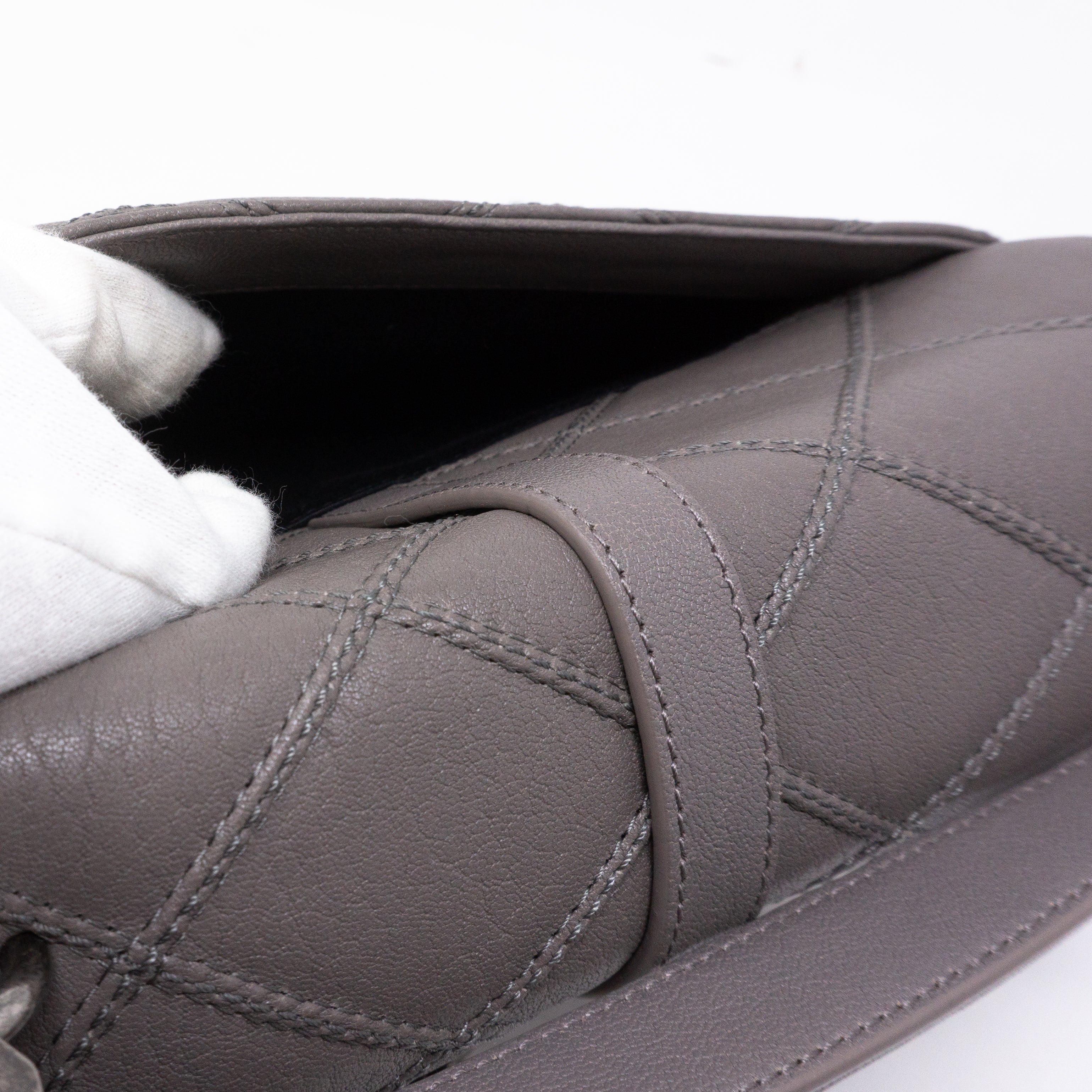 College Medium Diamond Quilted Leather Grey