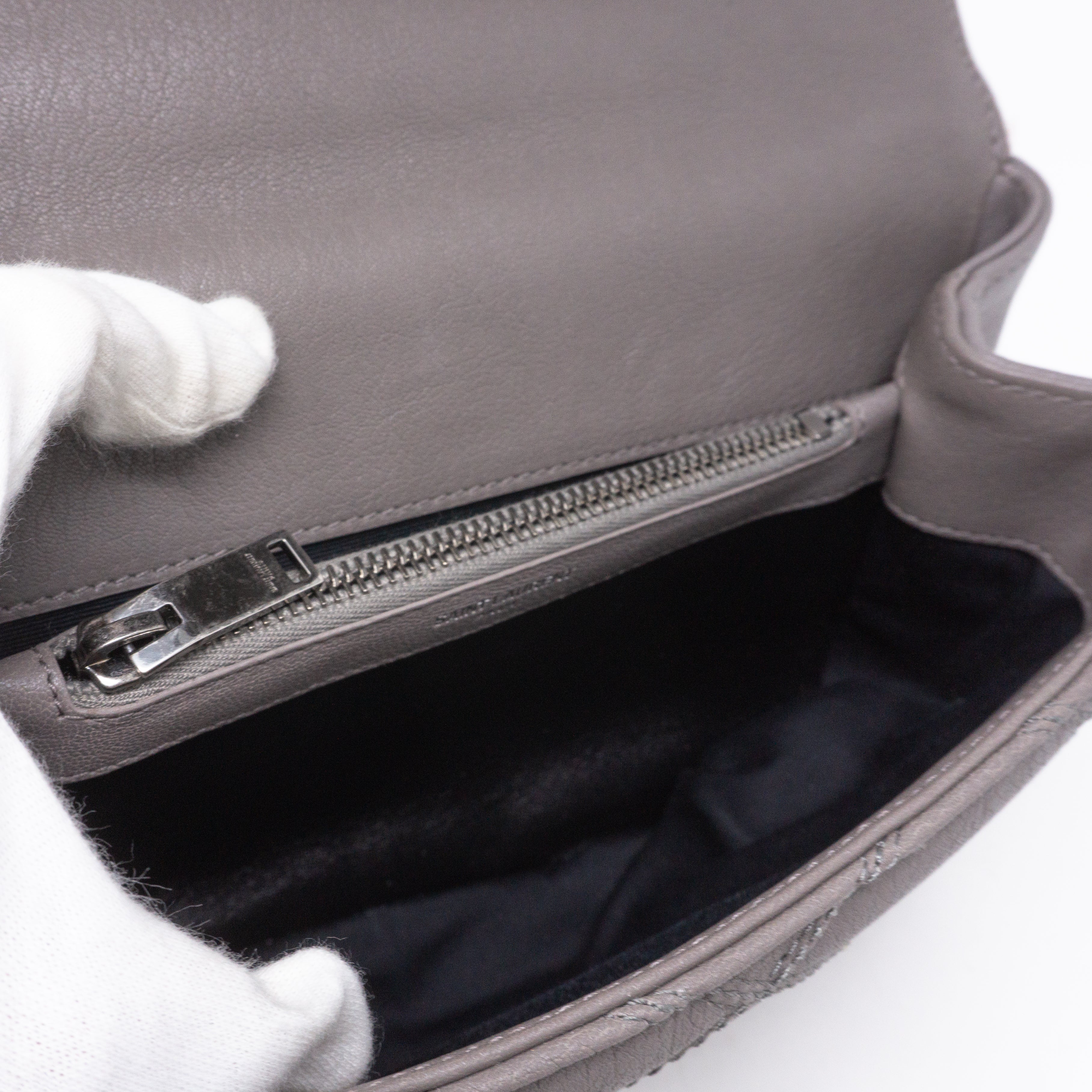 College Medium Diamond Quilted Leather Grey