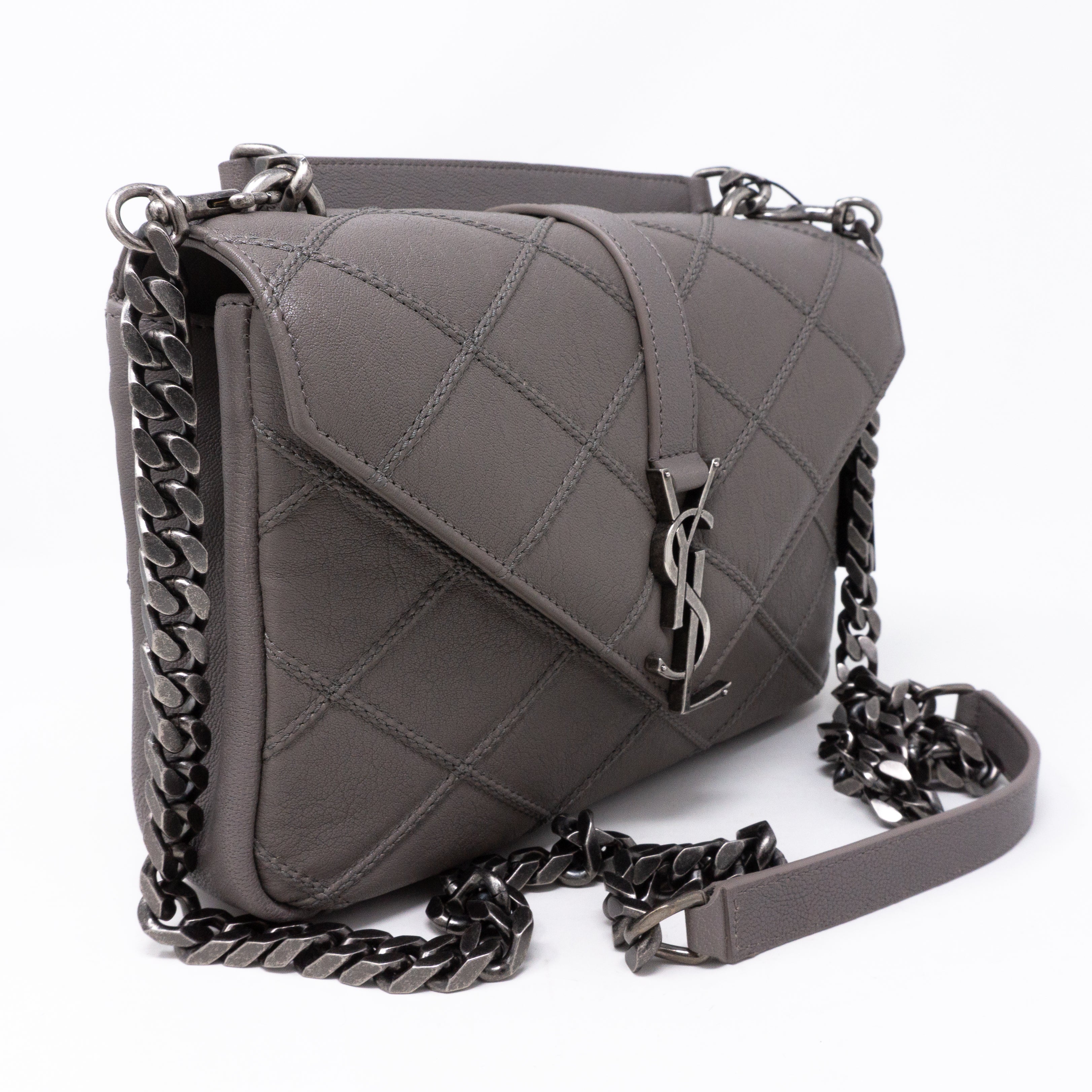 College Medium Diamond Quilted Leather Grey