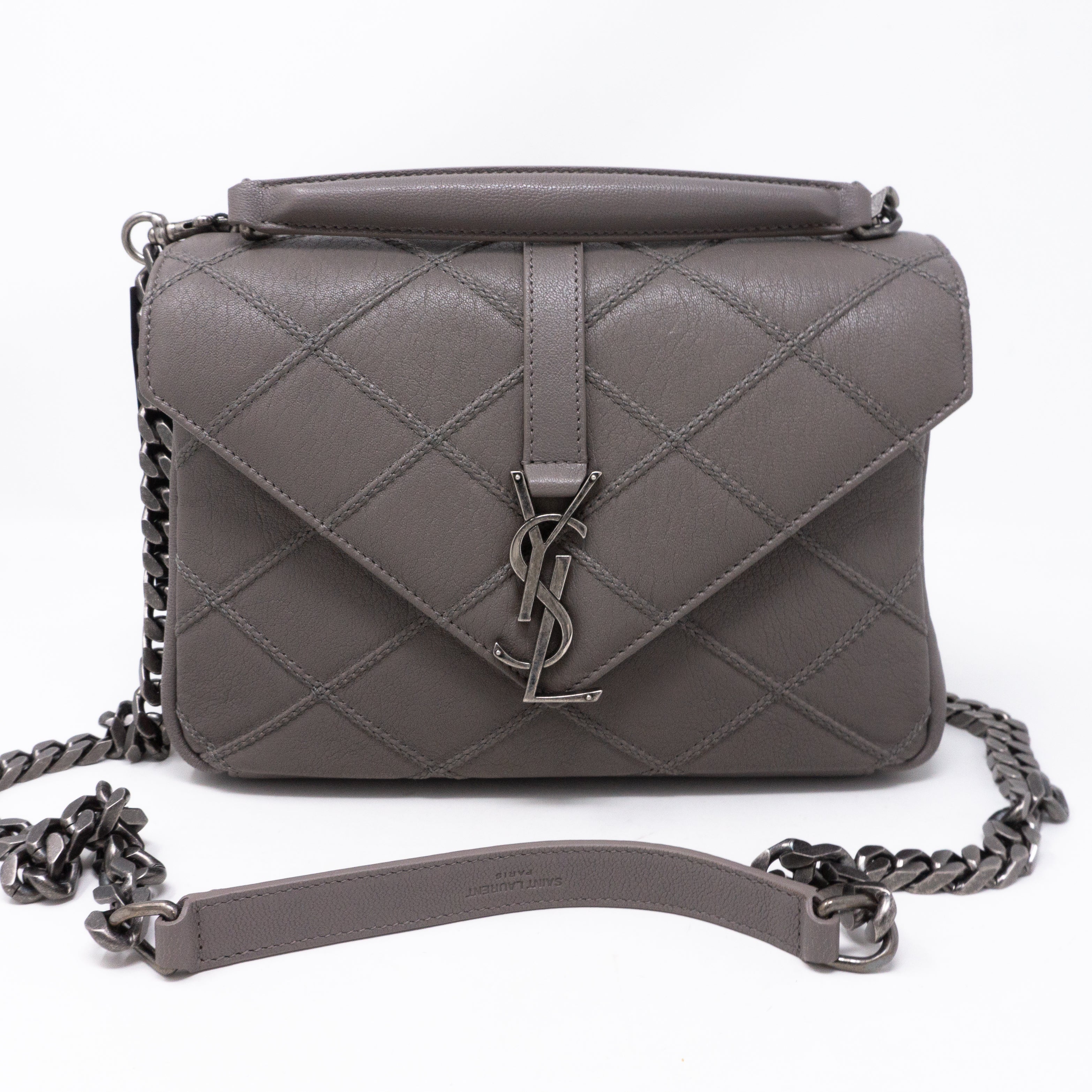 College Medium Diamond Quilted Leather Grey