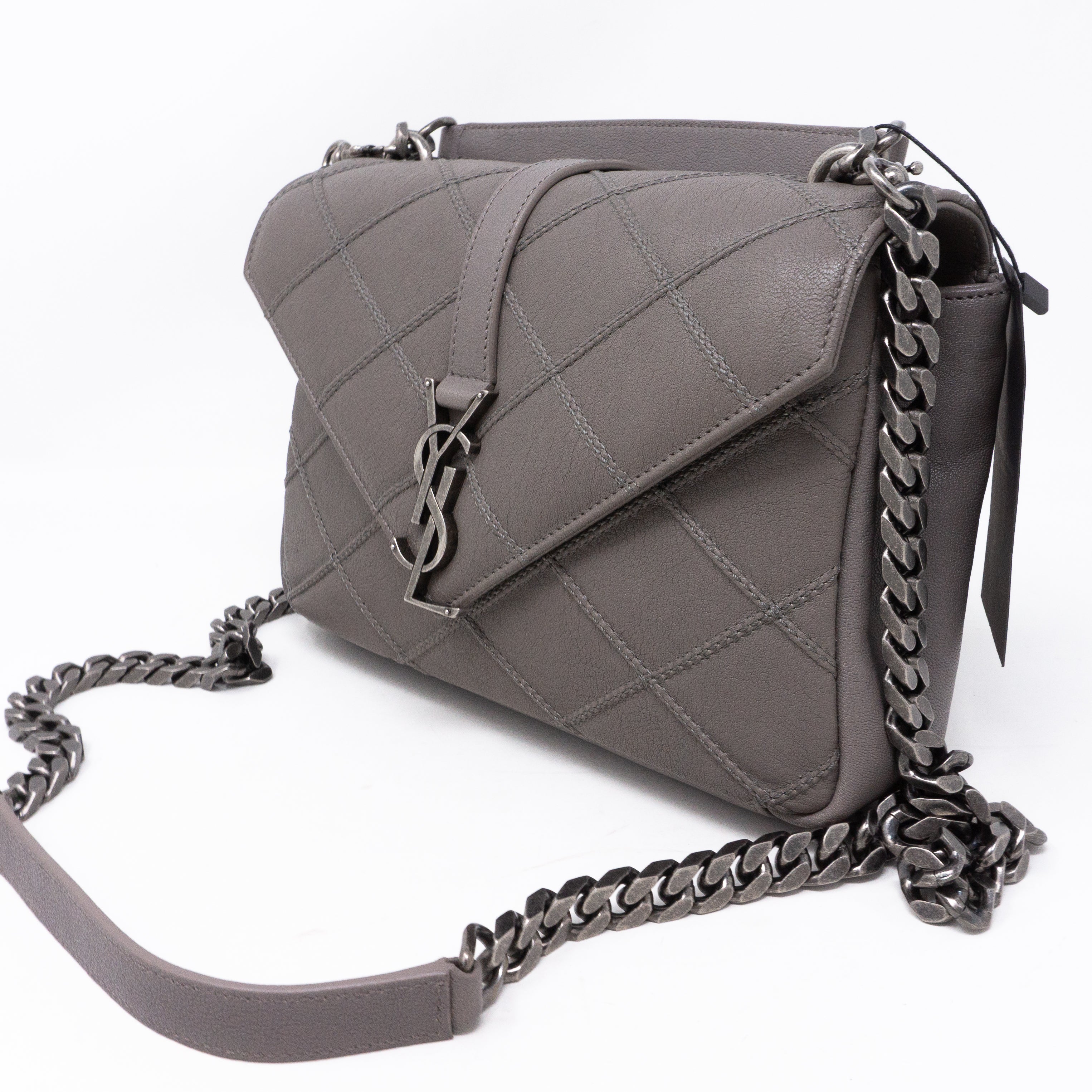College Medium Diamond Quilted Leather Grey