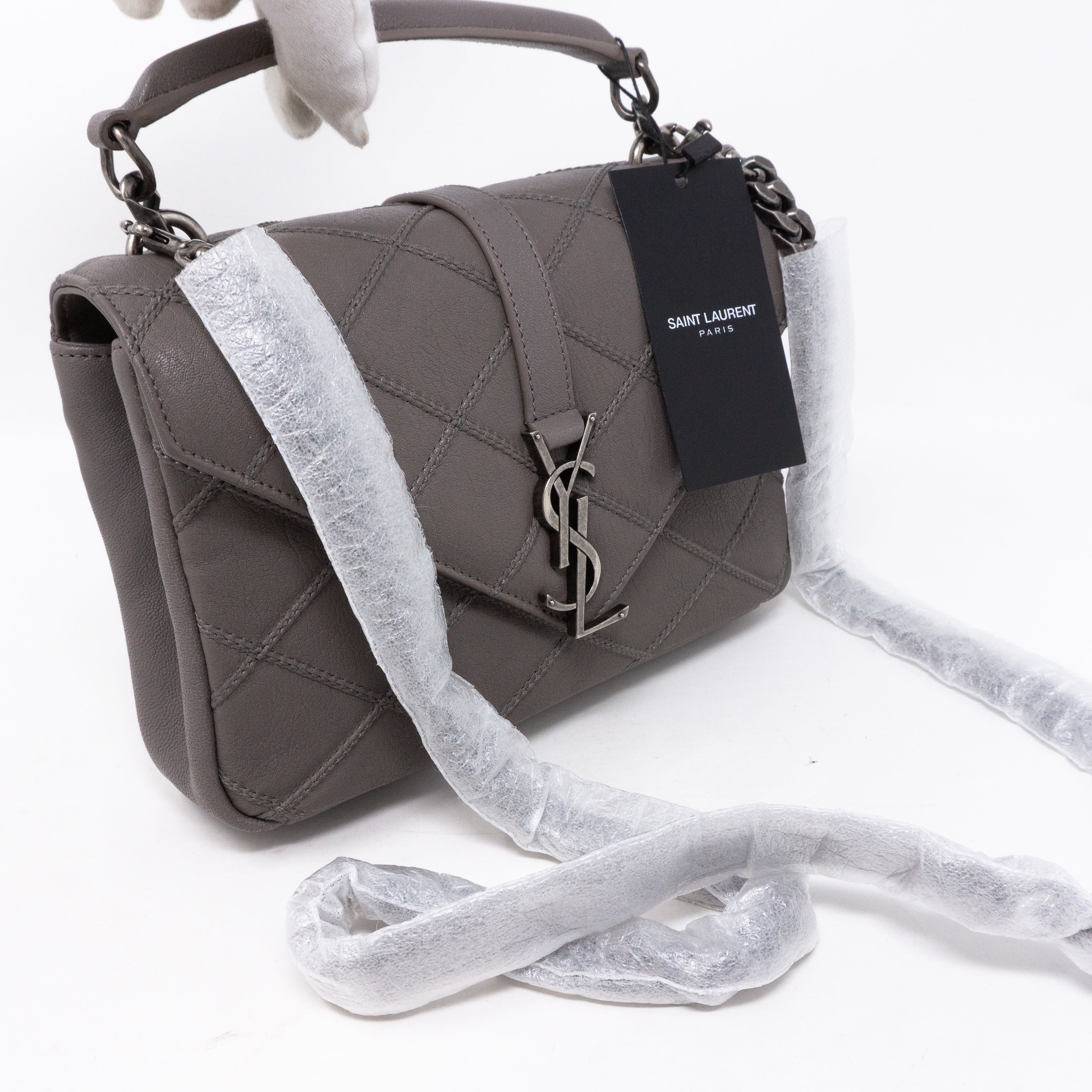 College Medium Diamond Quilted Leather Grey