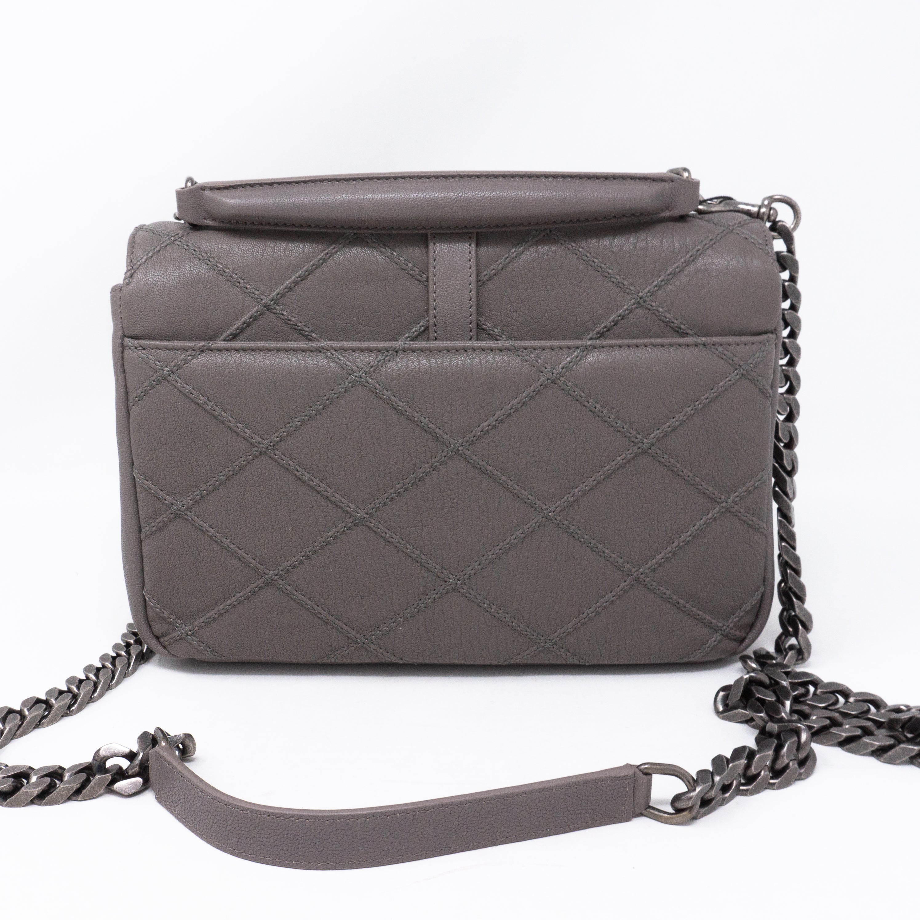 College Medium Diamond Quilted Leather Grey