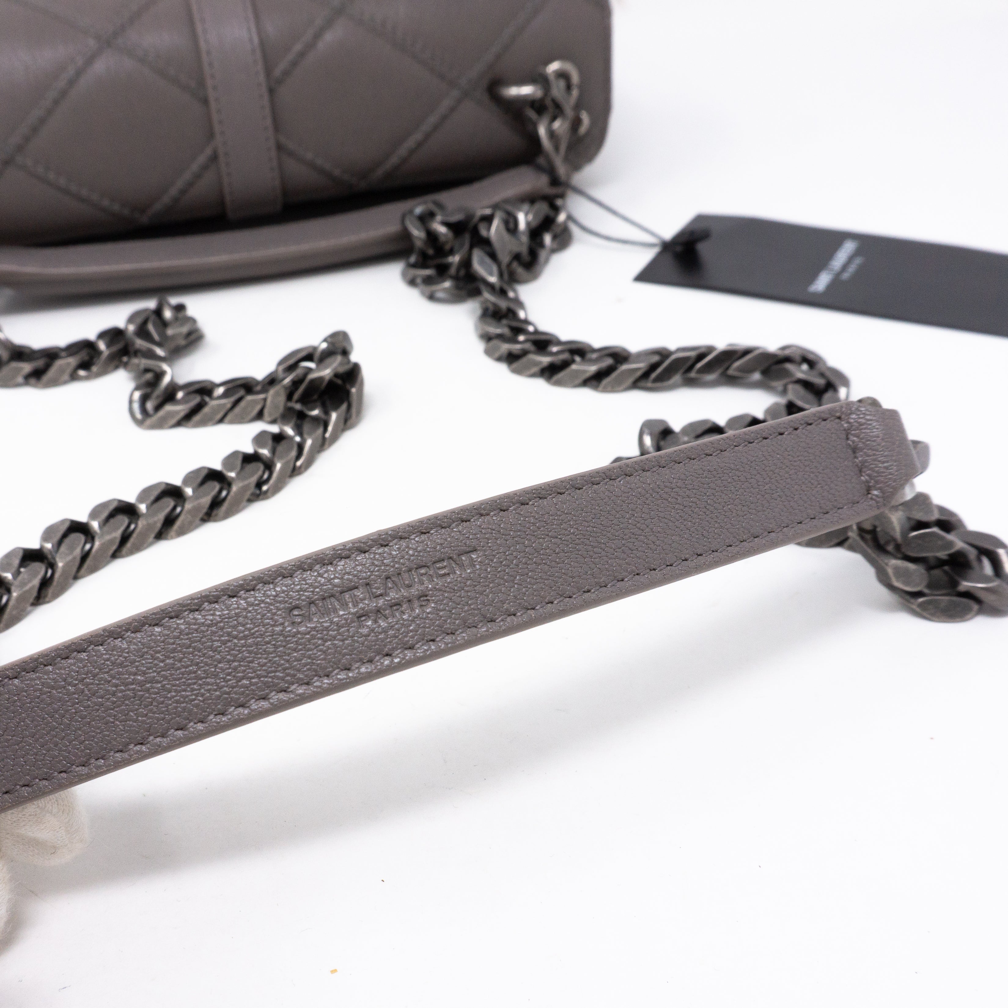 College Medium Diamond Quilted Leather Grey