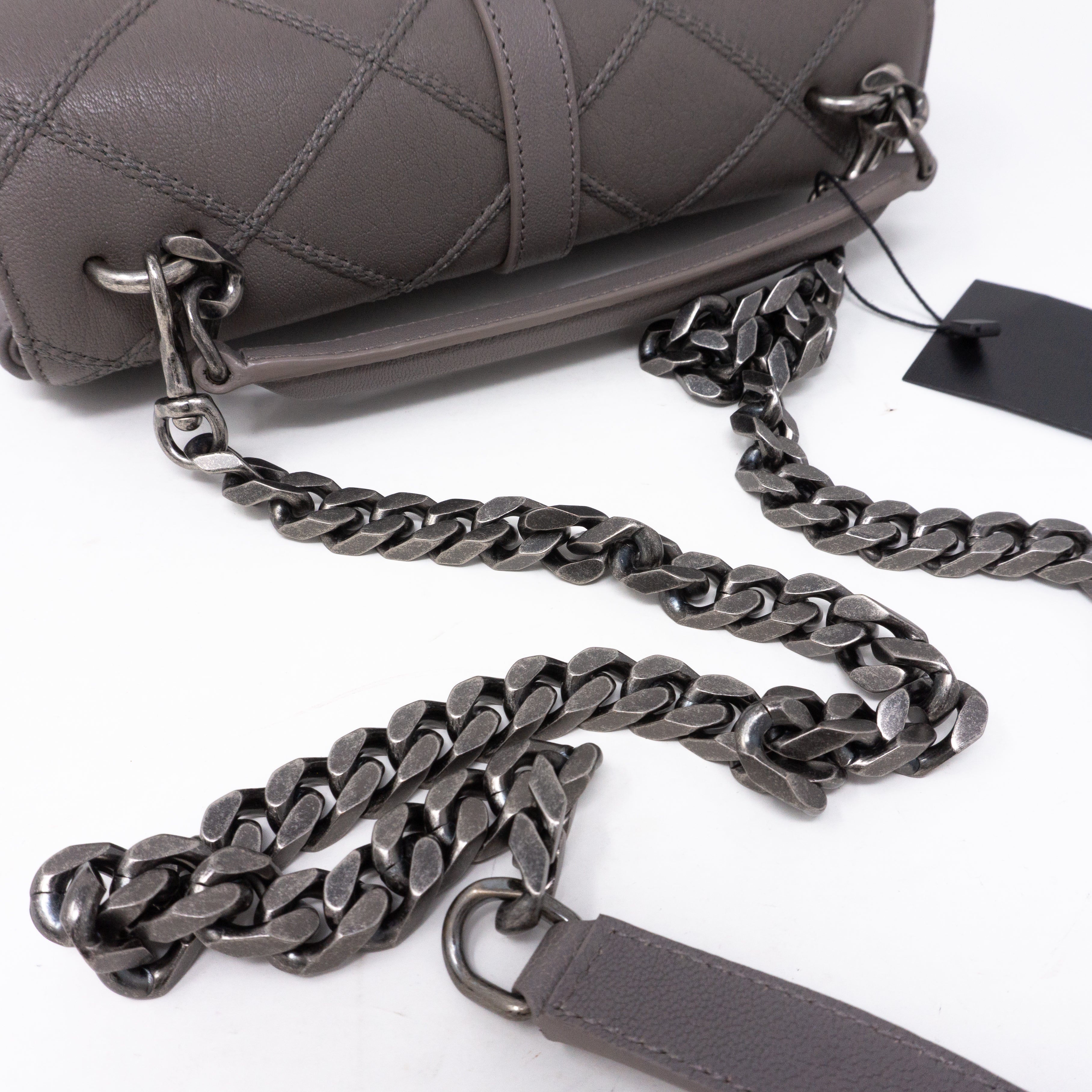 College Medium Diamond Quilted Leather Grey