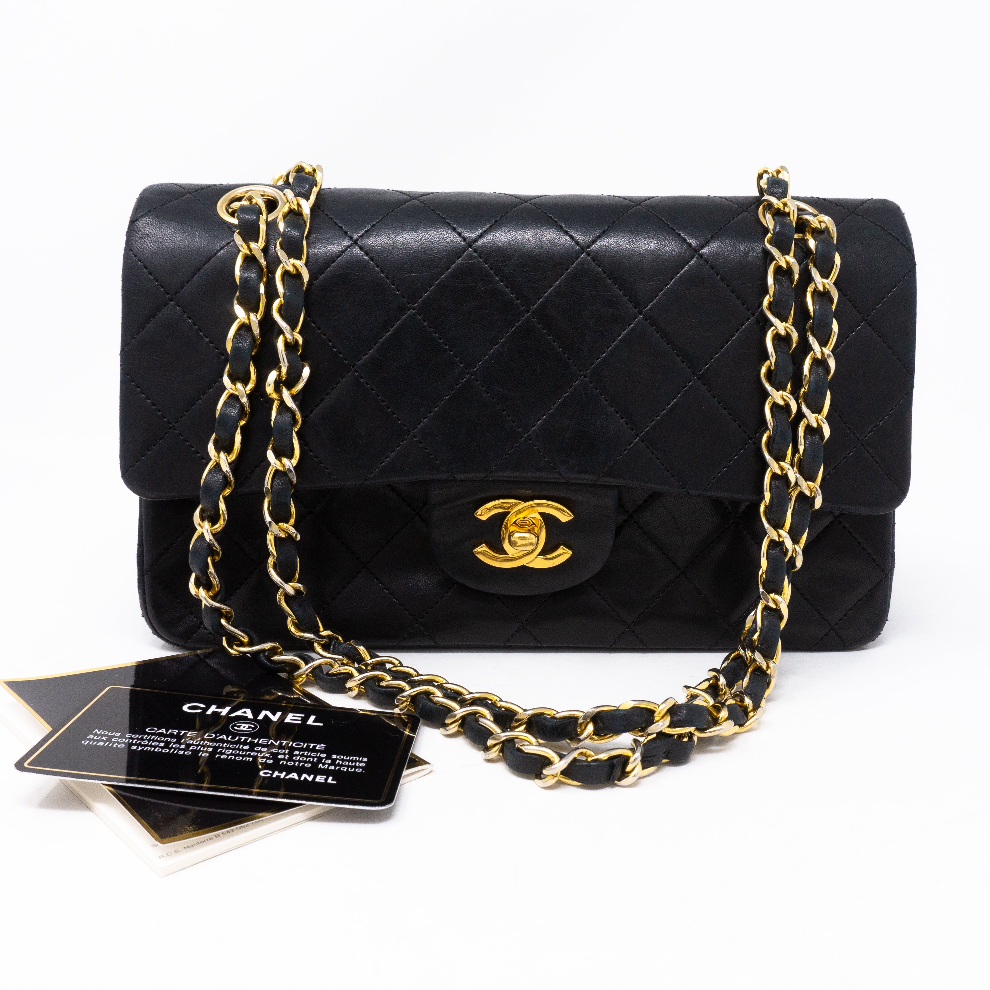 Classic Double Flap Small Black Gold